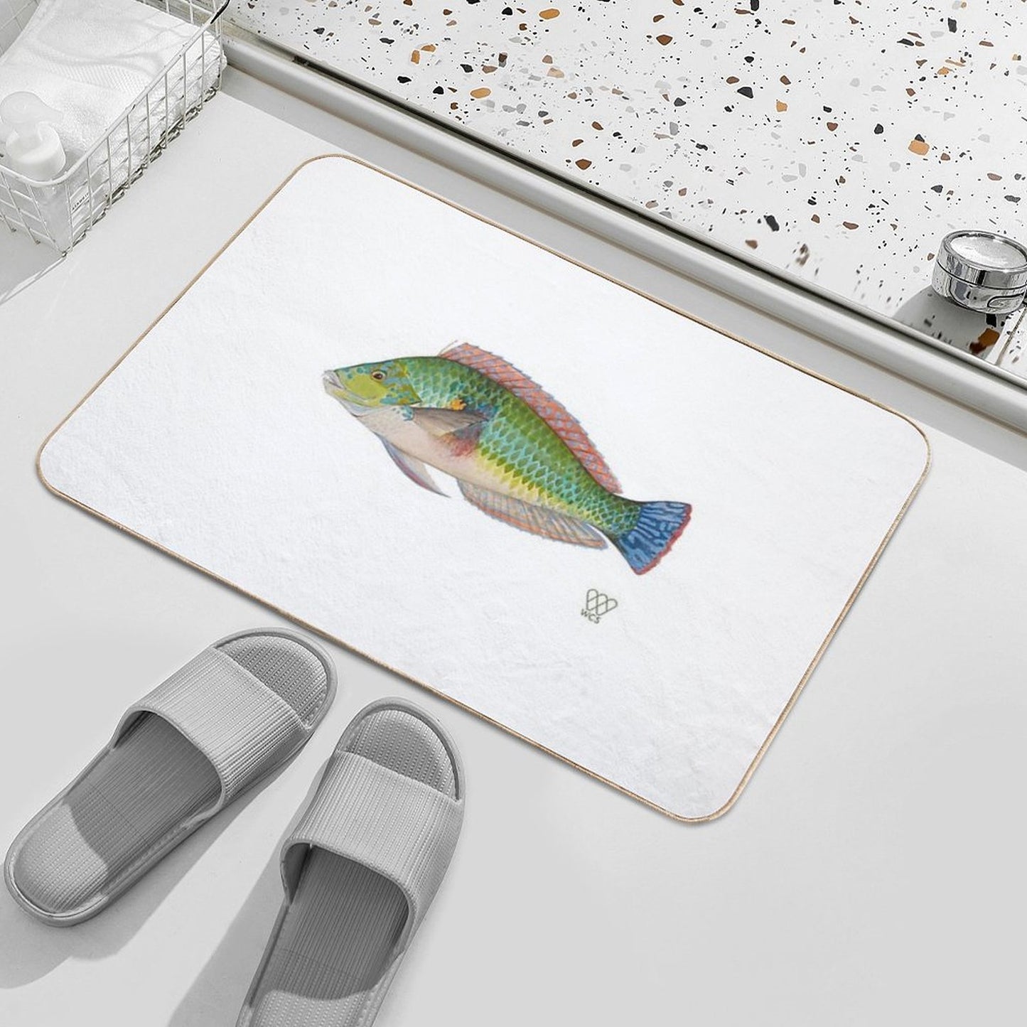 Green Parrot Fish Repositionable Bath Mat