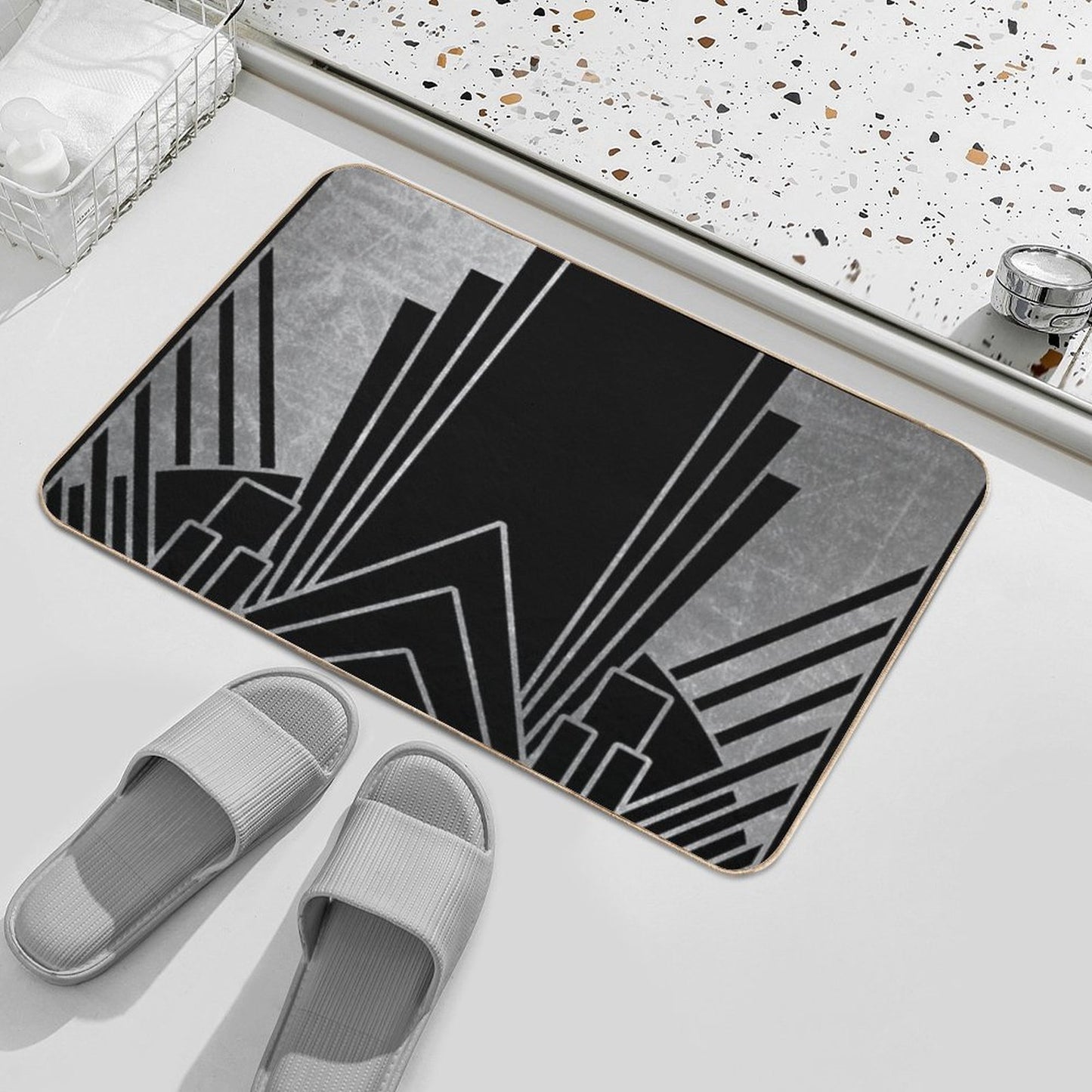 Silver Art Deco Design High-Traffic Bath Mat