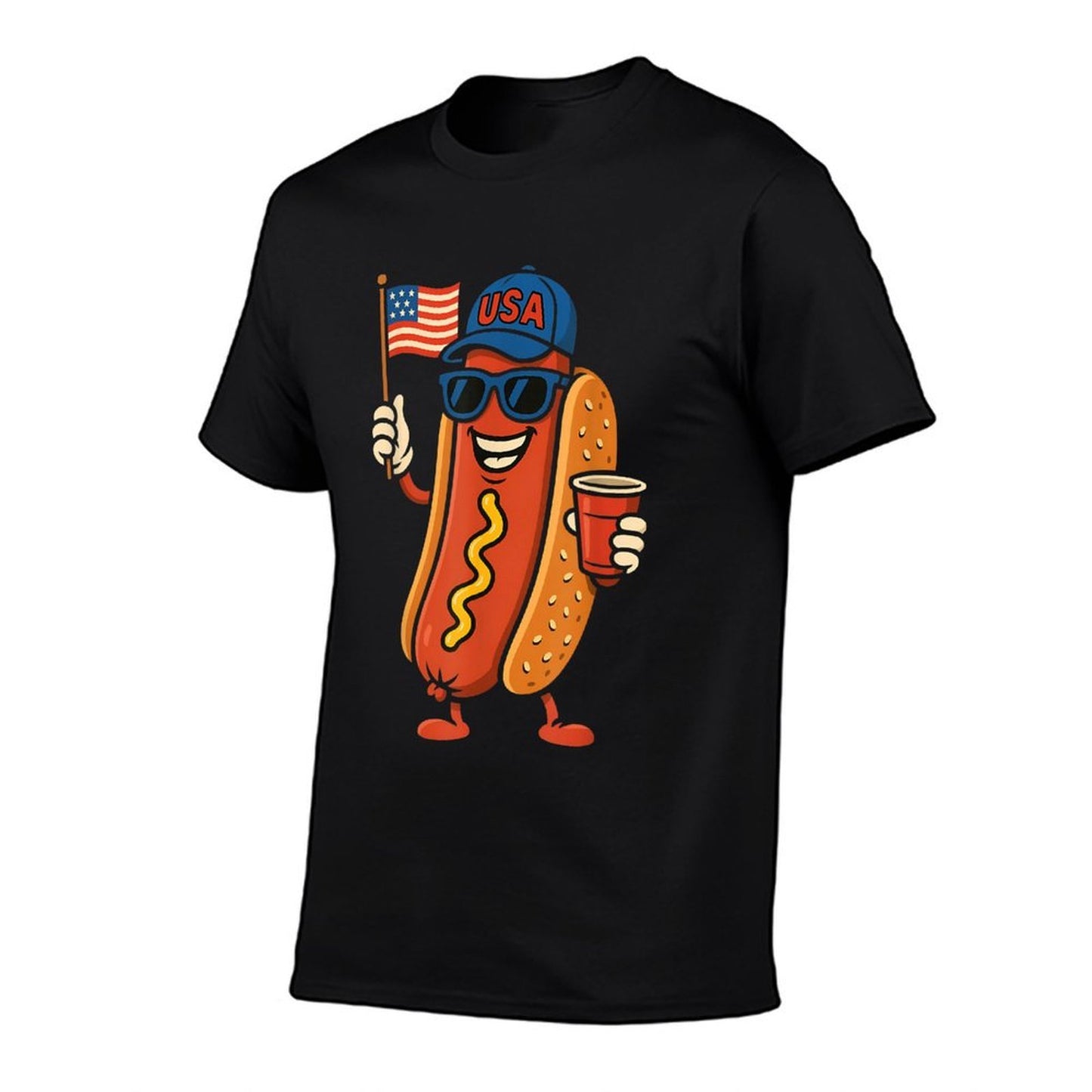 4th of July Hotdog Funny Fourth of July Patriotic USA Heathered Texture T-Shirt