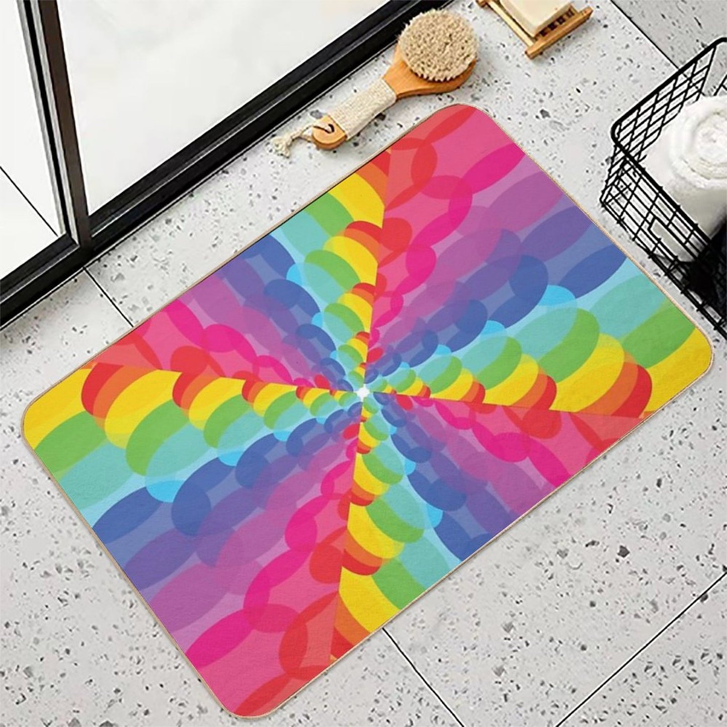 Rainbow Bubble Swirl  Fade-Resistant Bath Mat