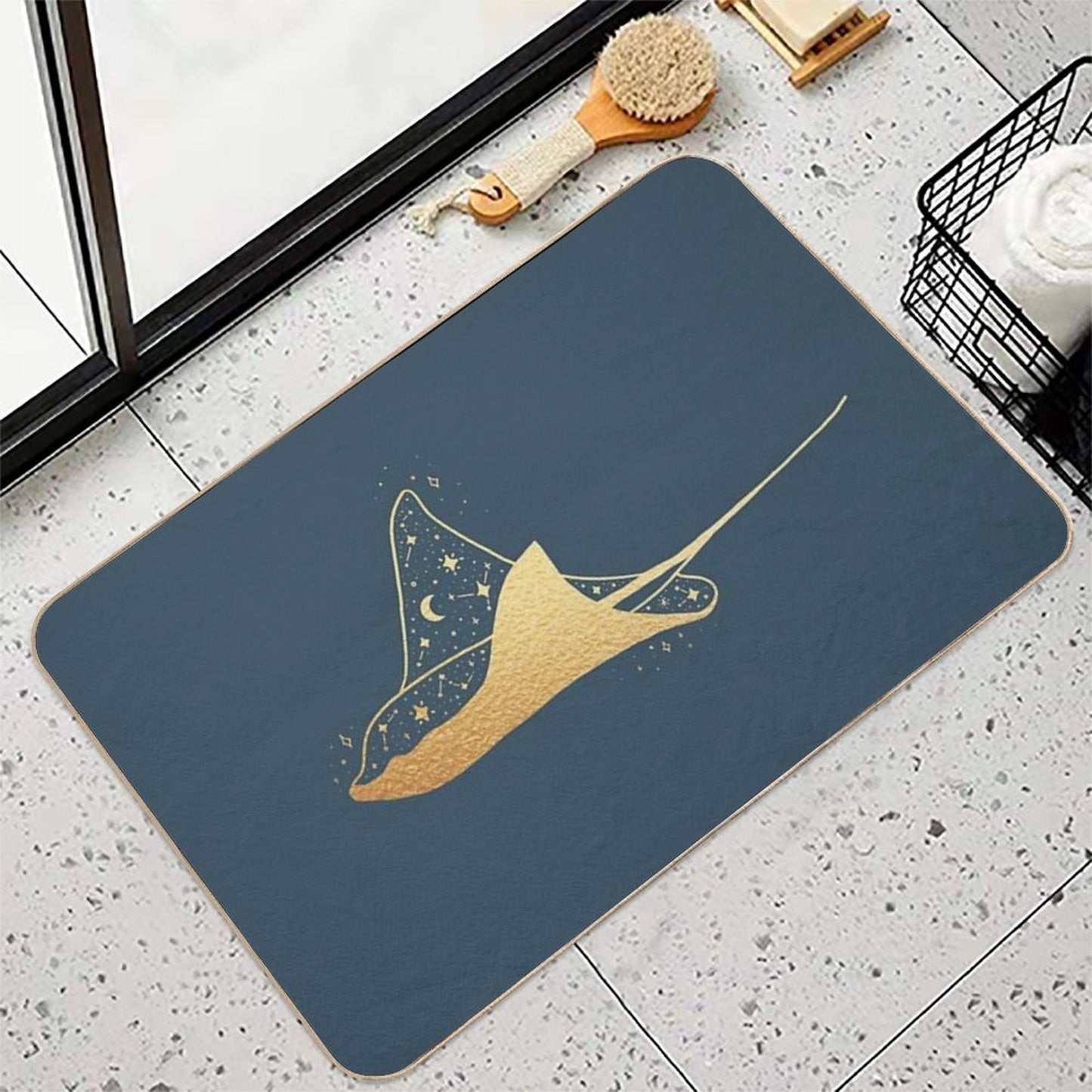Golden Manta Ray Stars Constellation High-Traffic Bath Mat