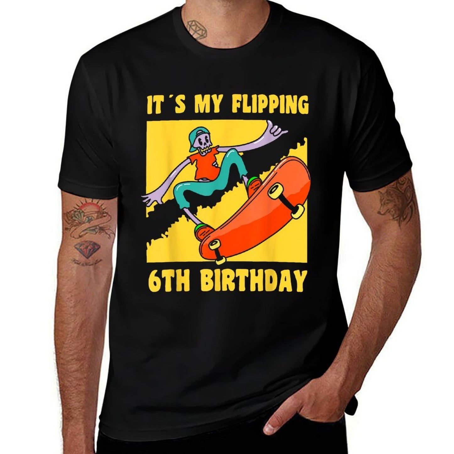 6 Year Old Happy 6th Birthday Skateboarding 6th Birthday Fade-proof Color T-Shirt