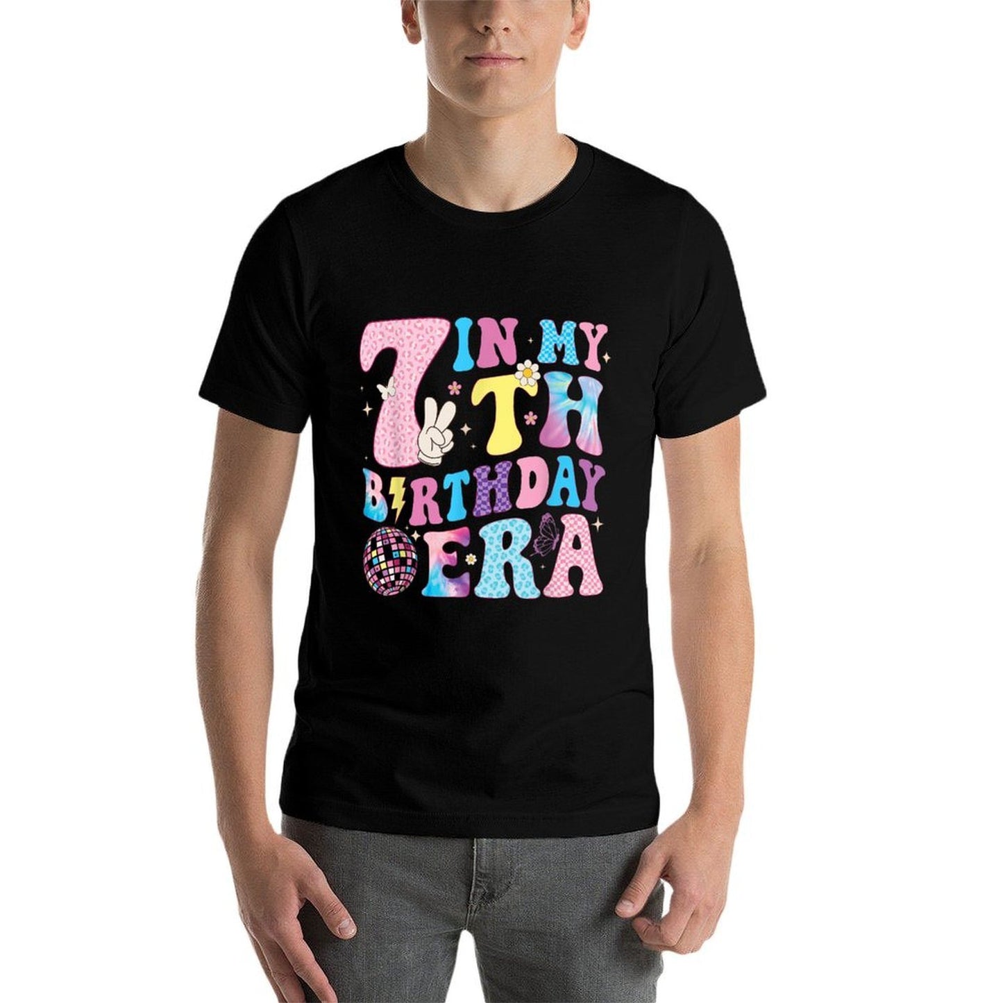 In My 7th Birthday Era Groovy Seven 7 Year Old Bday Girls Soft T-Shirt