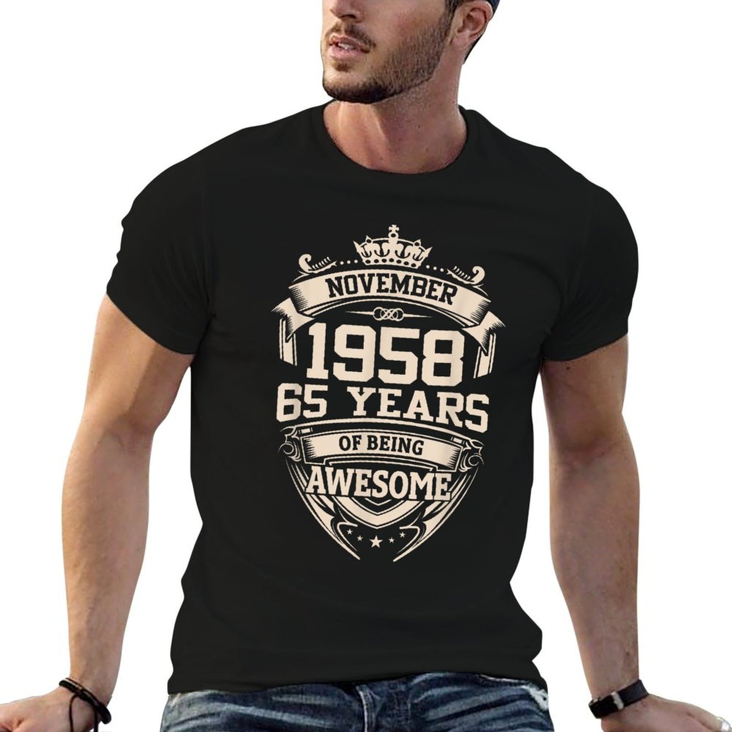 November 1958 65 Years Of Being Awesome 65th Birthday High-quality Stitching T-Shirt