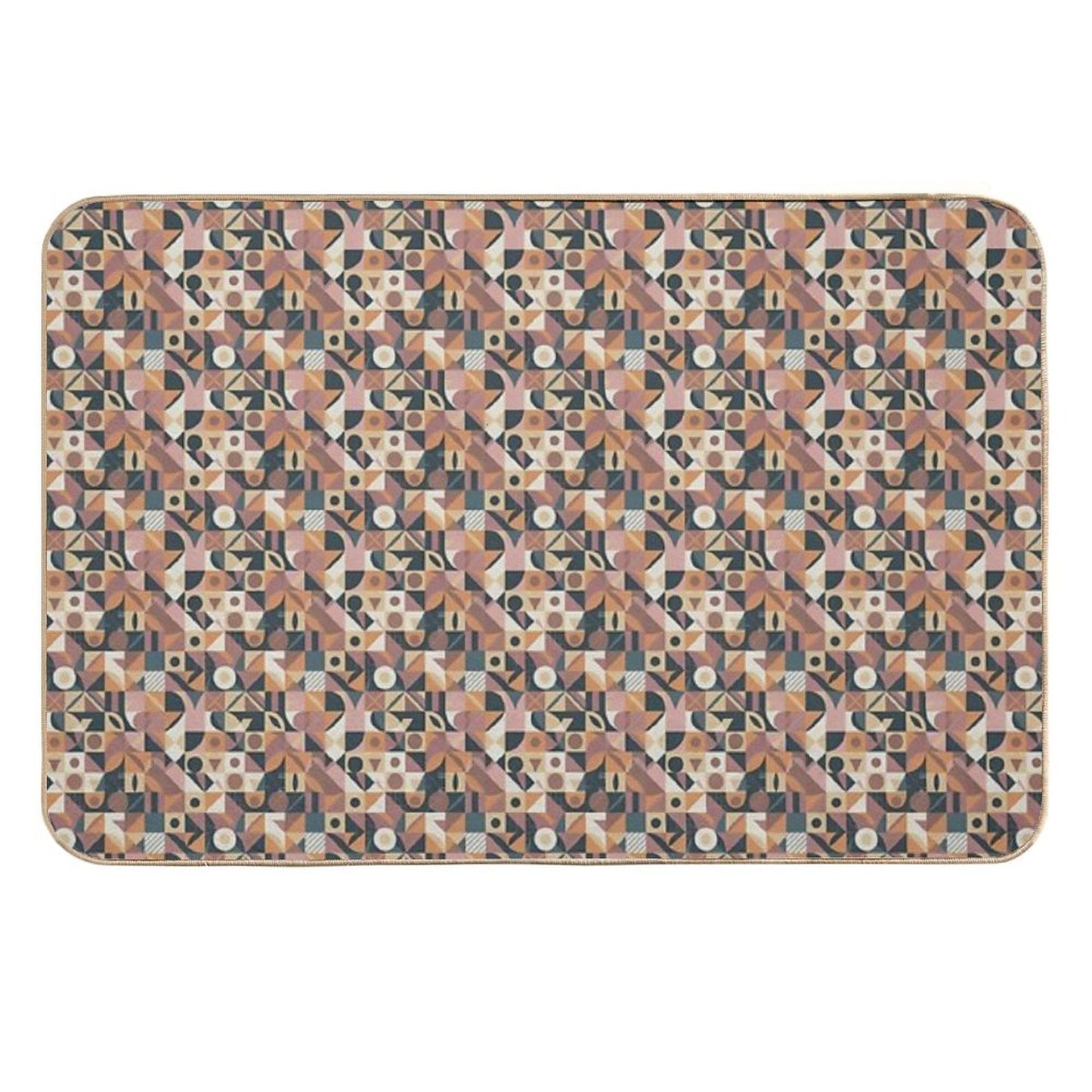 Bauhaus Style Geometric Abstract Pattern Repositionable Bath Mat