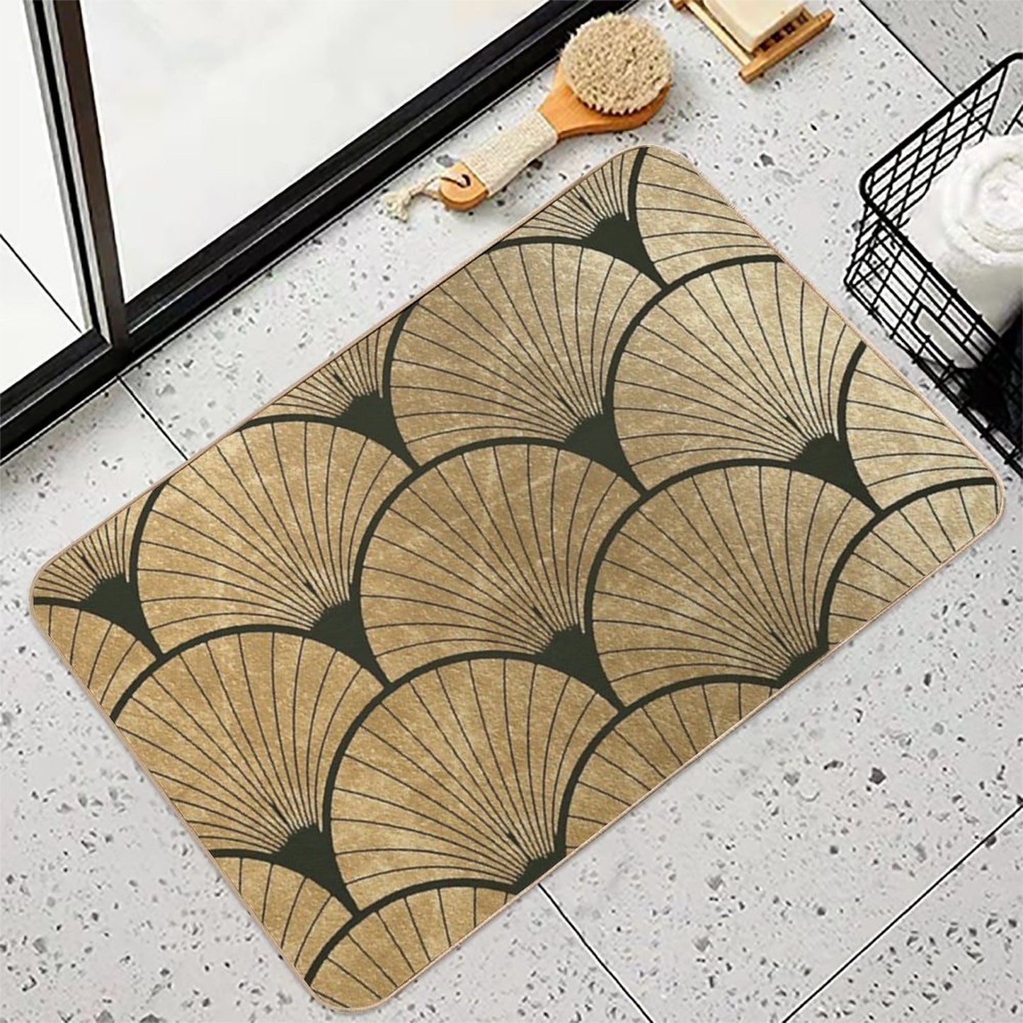 Art Deco Elegance - Golden Fan Fade-Resistant Bath Mat