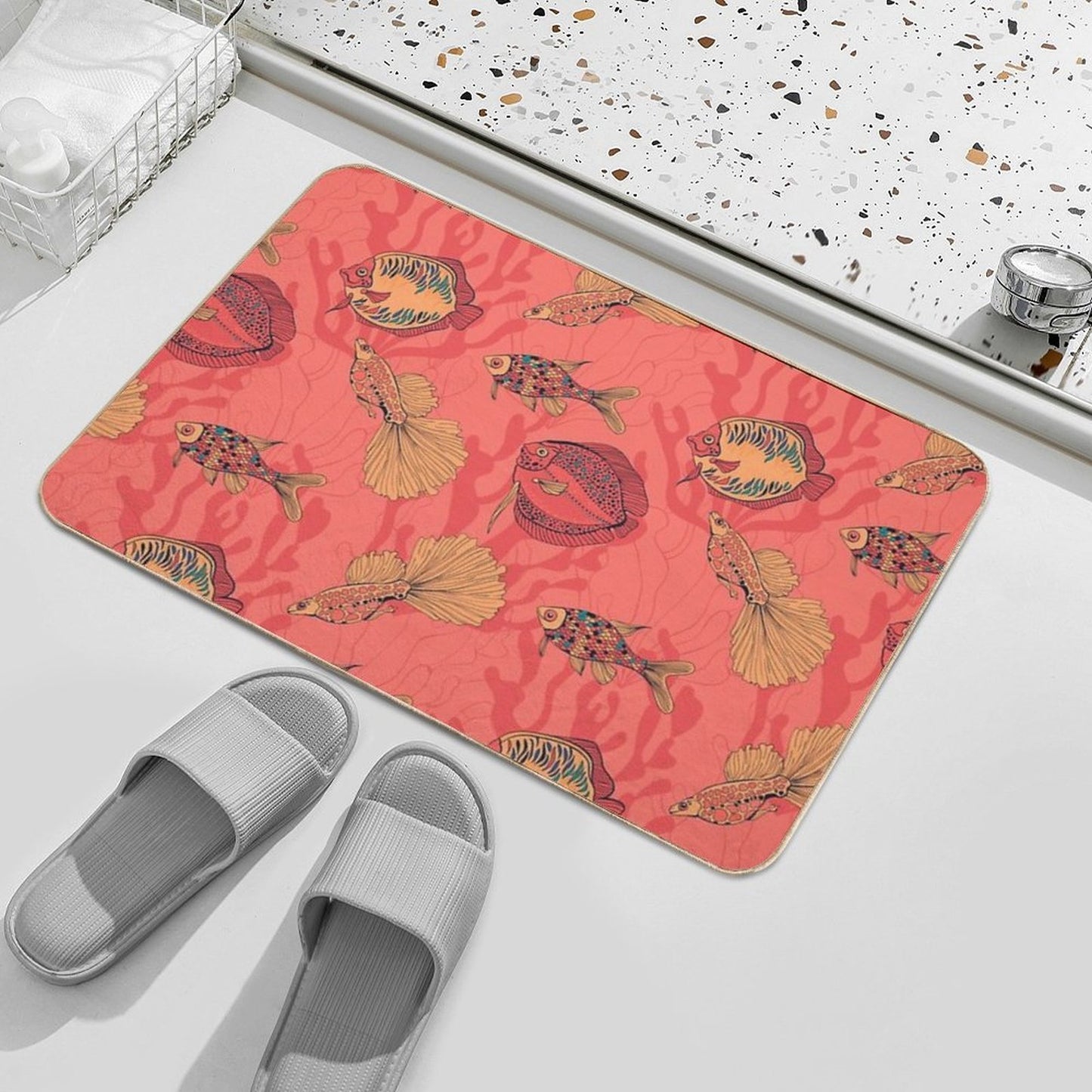 Fishes on Living Coral Background Durable Bath Mat