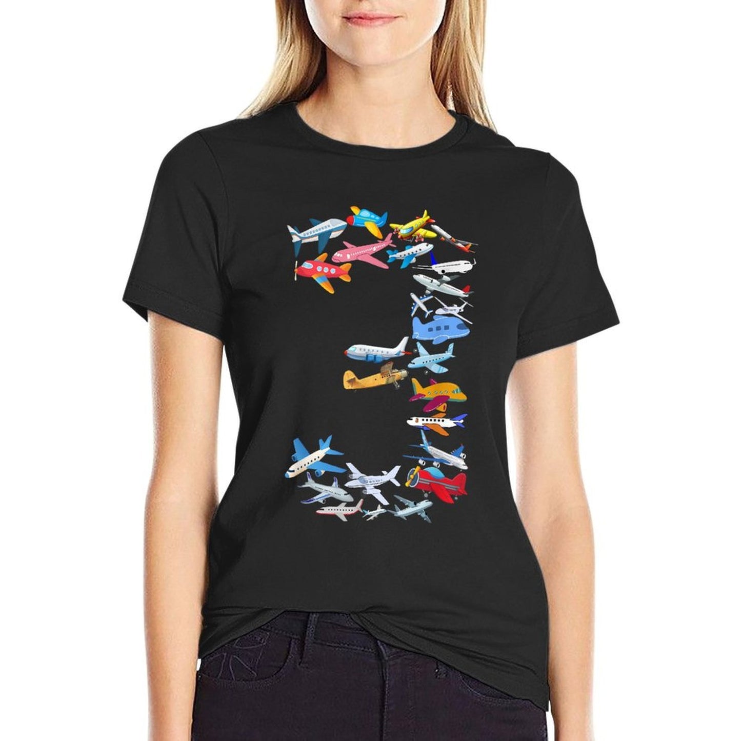 Boys Three 3rd Birthday Party Airplane For 3 Year Old Kids Easy-care T-Shirt