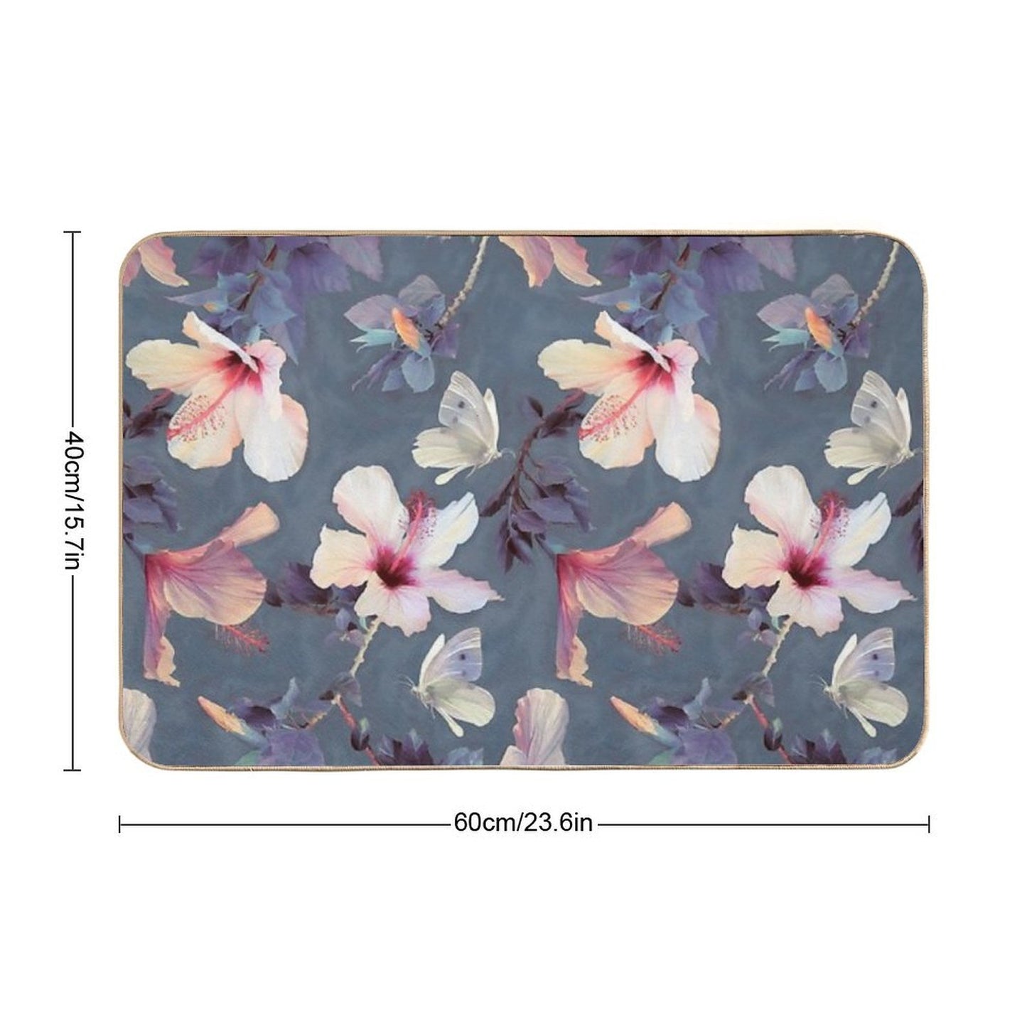 Butterflies And Hibiscus Flowers - A Painted Pattern Toxin-Free Bath Mat