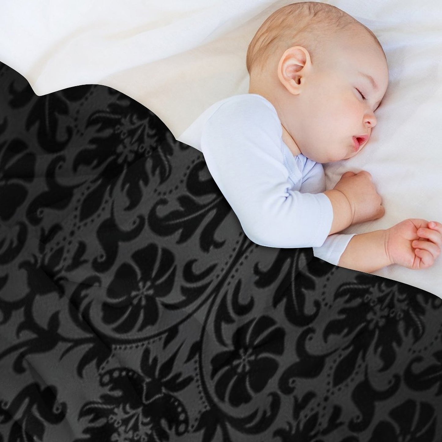 Black Floral Damask Comfort Throw Blanket
