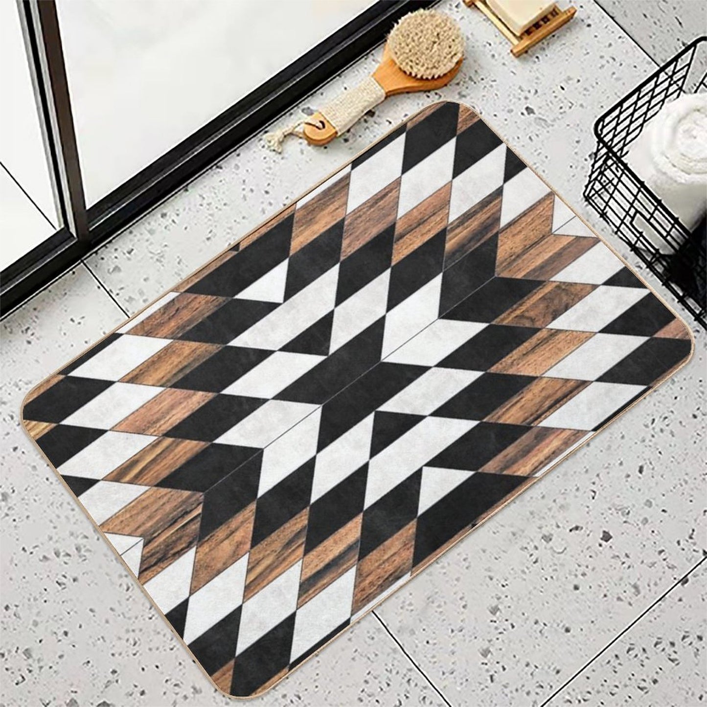 Urban Tribal Pattern No.13 - Aztec - Concrete And Wood Easy To Clean Bath Mat