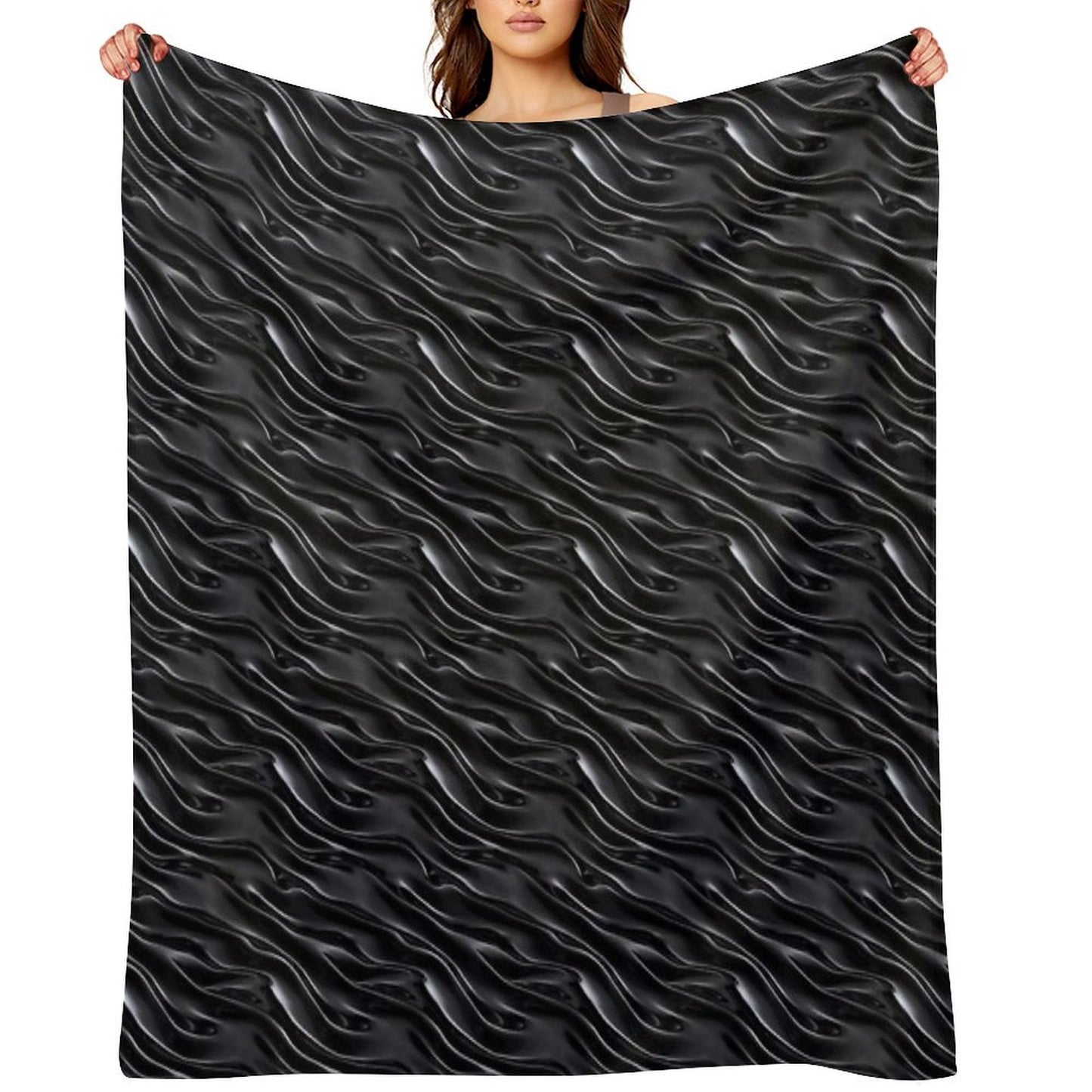 Dark Chrome Metallic Wavy Pattern Durable Throw Blanket