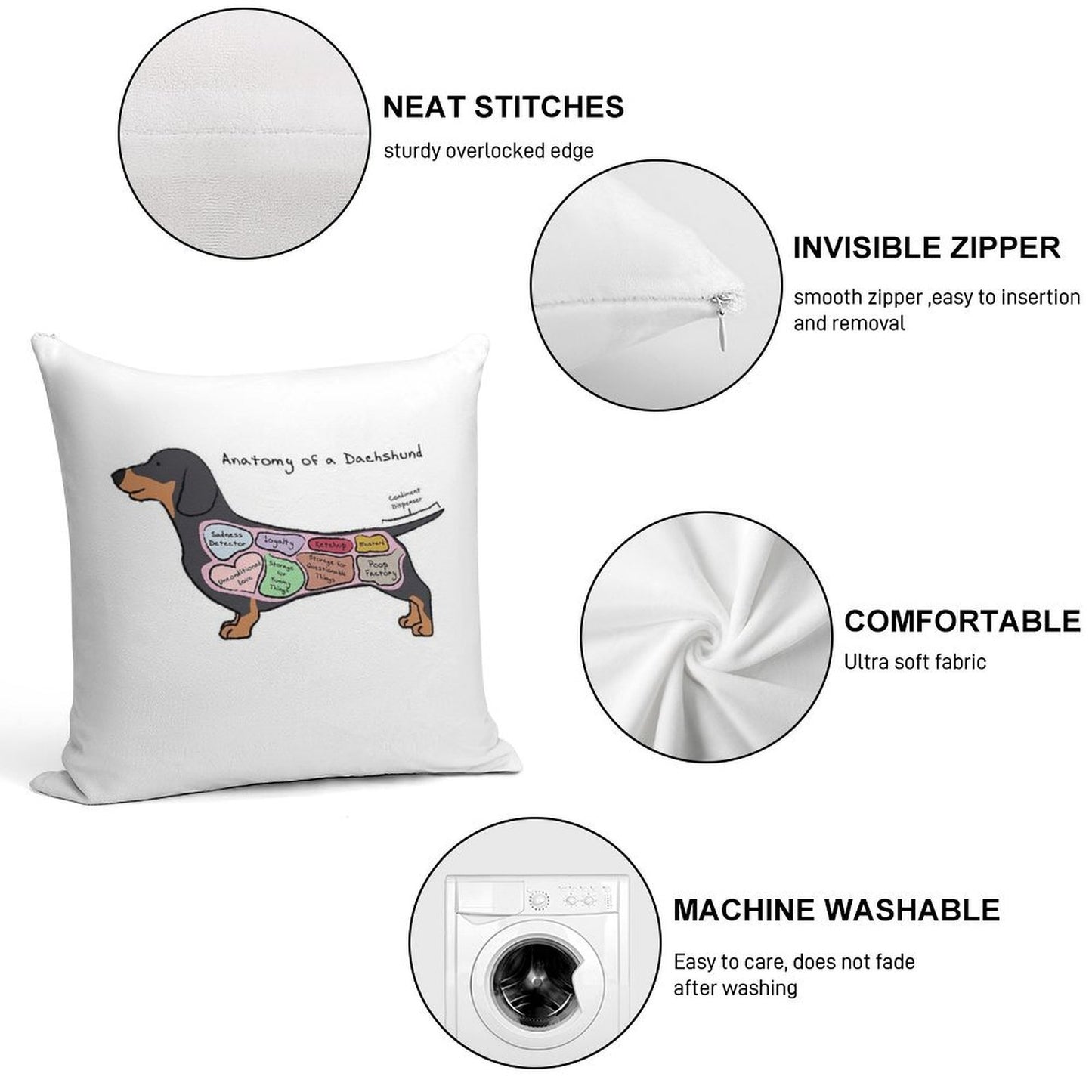 Anatomy of A Dachshund Soft Fade-Resistant Throw Pillow