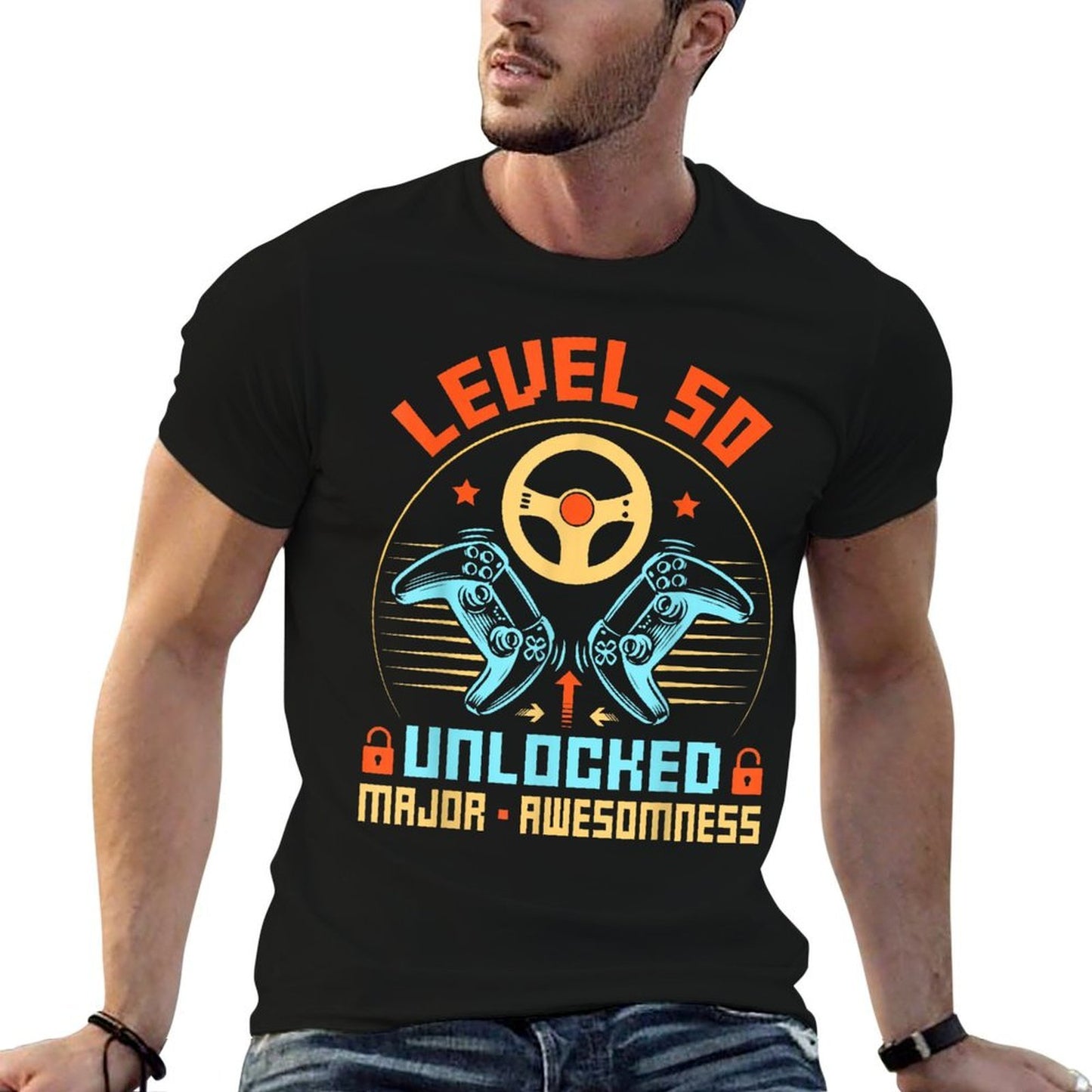 Level 50 Unlocked Video Gamer 50th Birthday Gifts Tagless Design T-Shirt