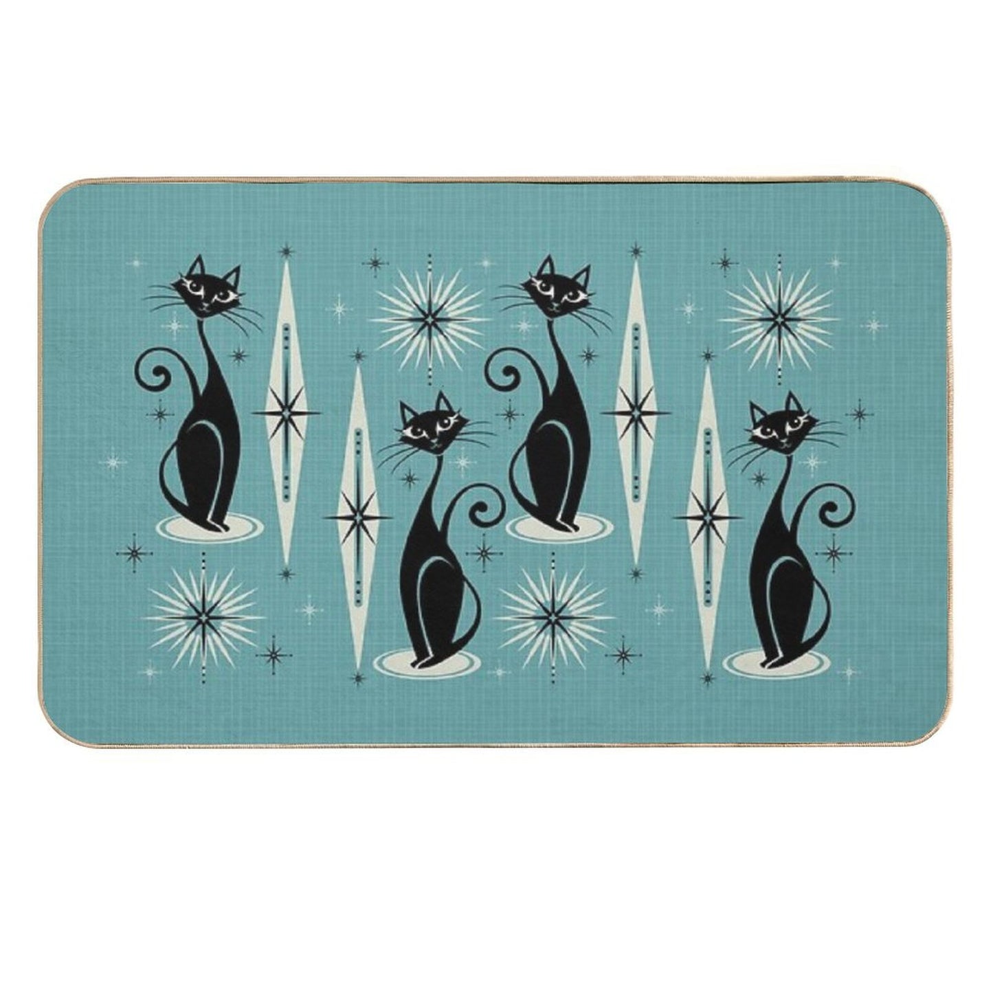 Mid Century Meow on Blue Slip-Resistant Bath Mat