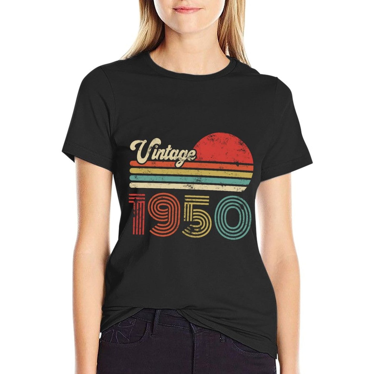 75 Year Old Birthday Vintage 1950 75th Birthday Ribbed Collar T-Shirt