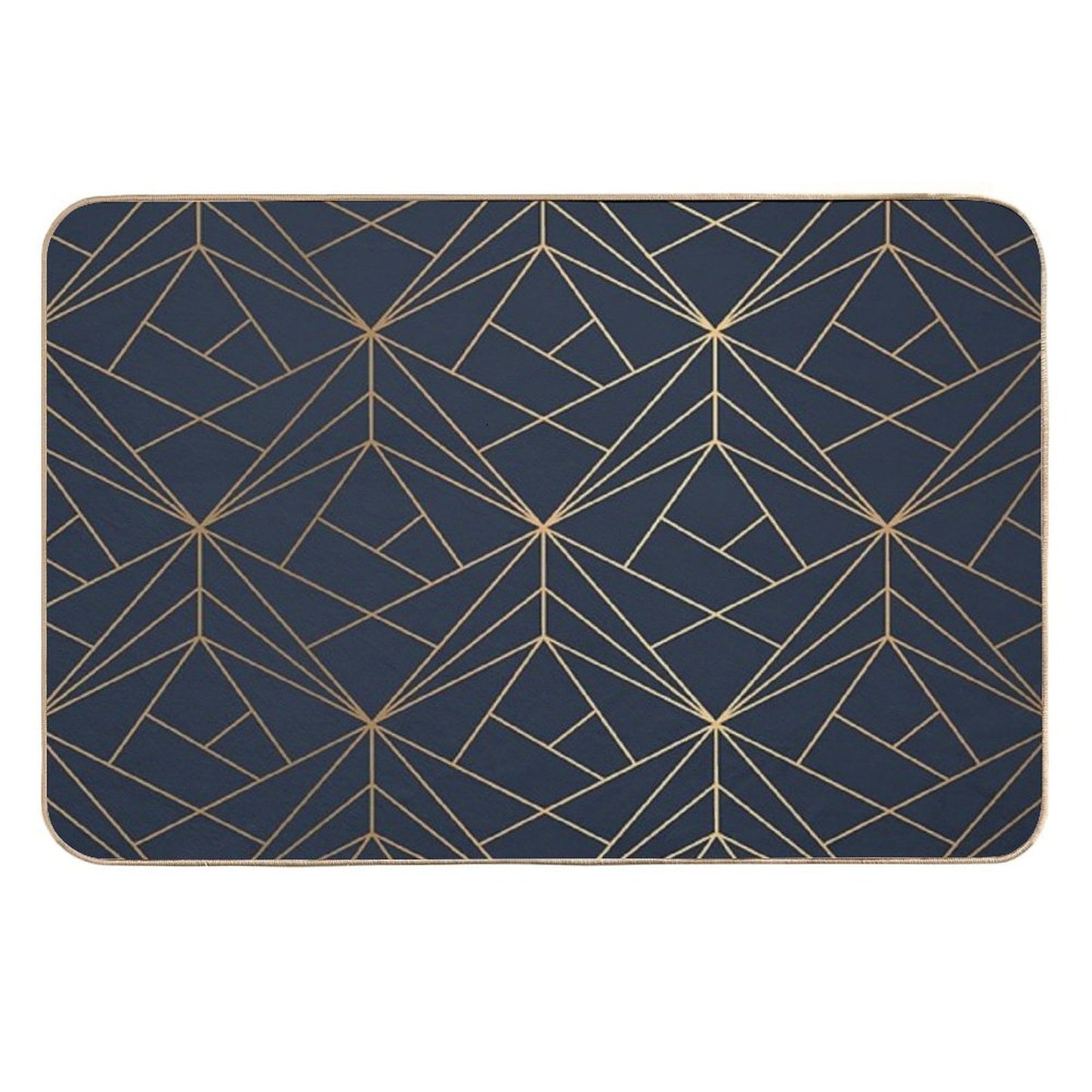 Elegant Geometric Copper Navy Blue Absorbent Bath Mat
