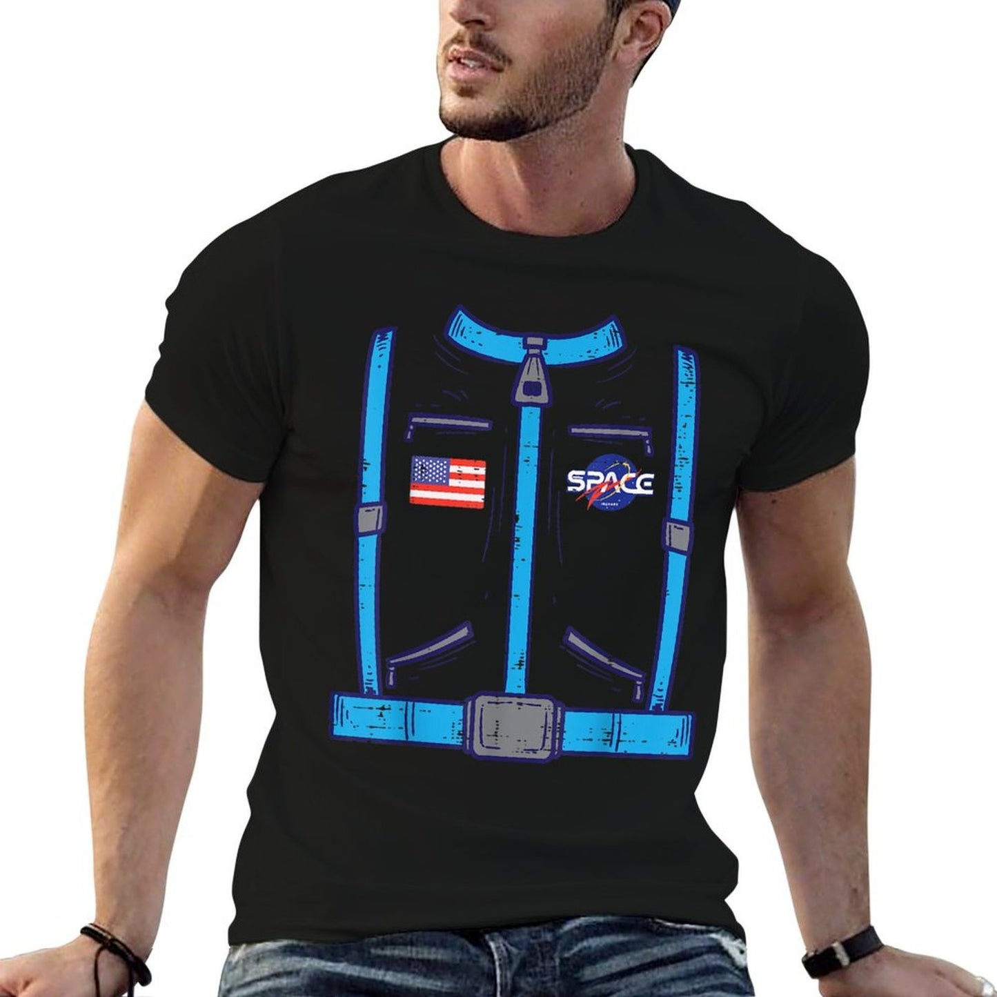 Space Suit Astronaut Cosmos Halloween Costume Men Kids Boys  Heathered Texture T-Shirt