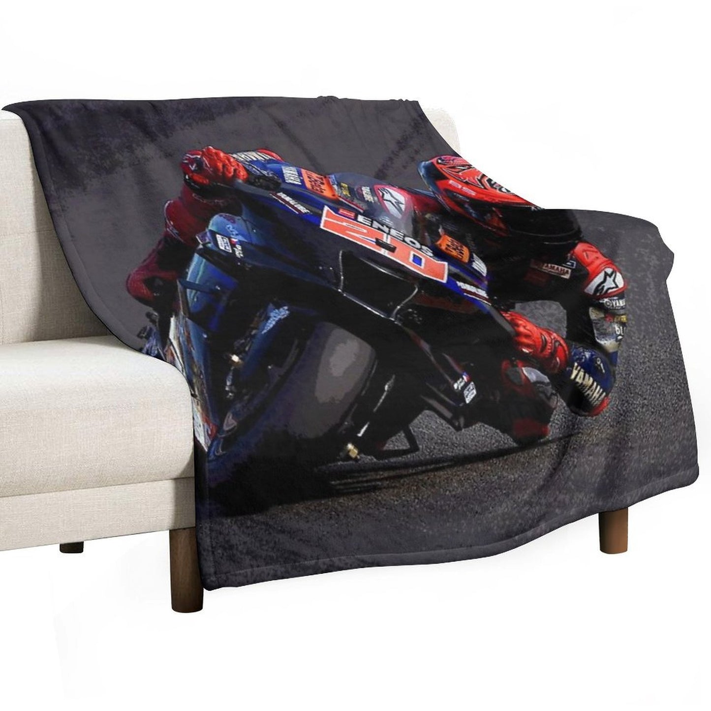 Fabio Quartararo on His 2024 MotoGP Motorcycle Making A Kneedown Abstract Premium Throw Blanket