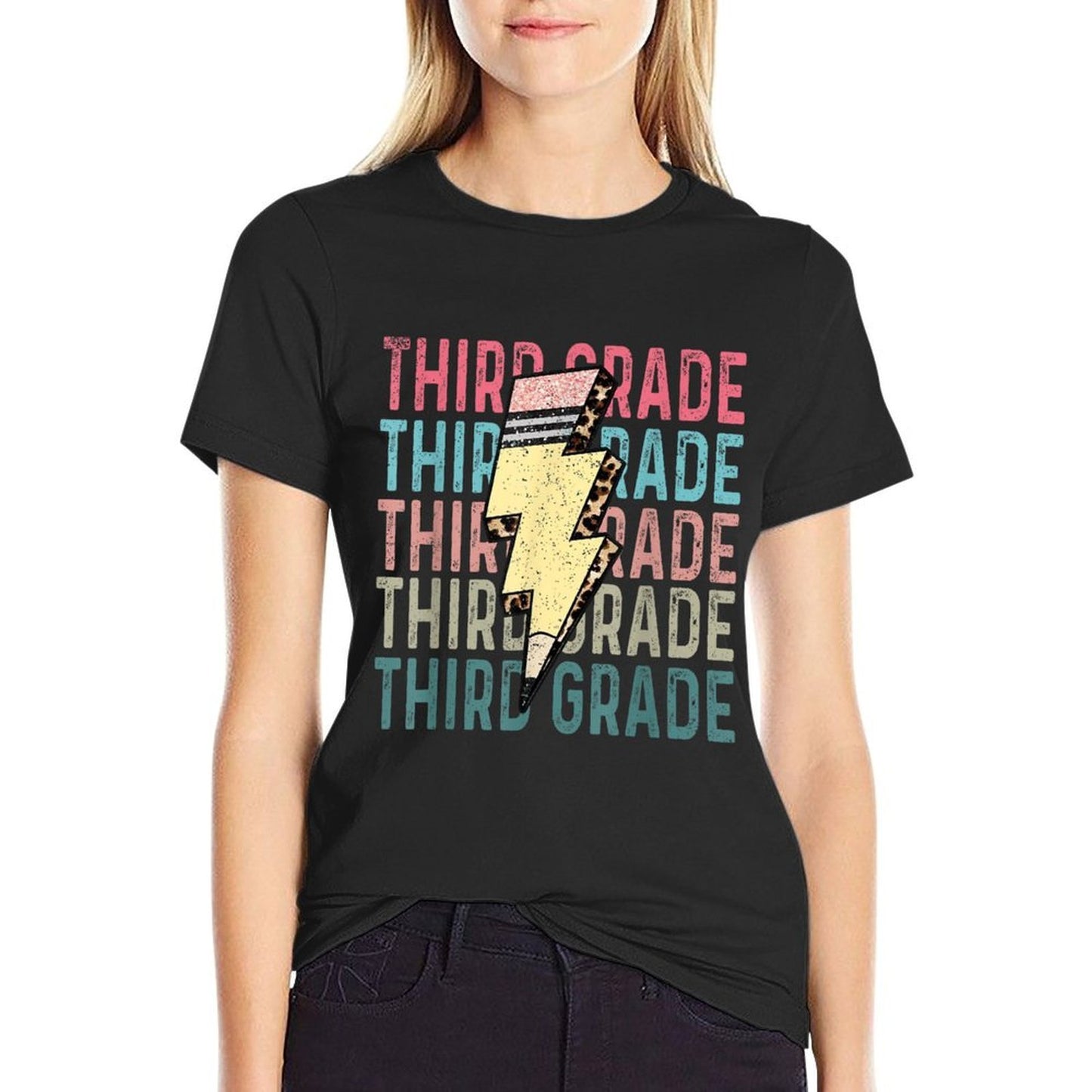 Retro Third Grade Teacher Lightning Bolt Pencil Teacher Kids  Easy-care T-Shirt