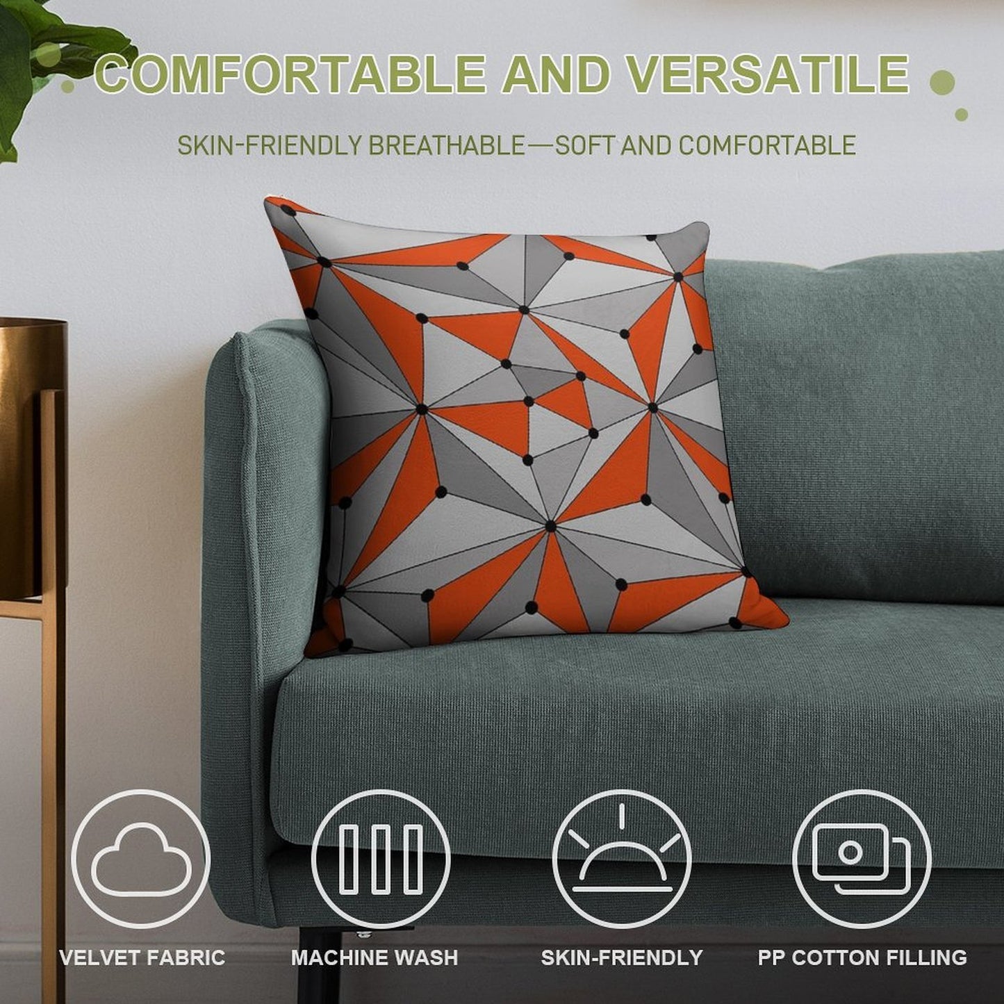 Abstract Geometric Pattern - Orange And Gray. Soft Style Accent Throw Pillow