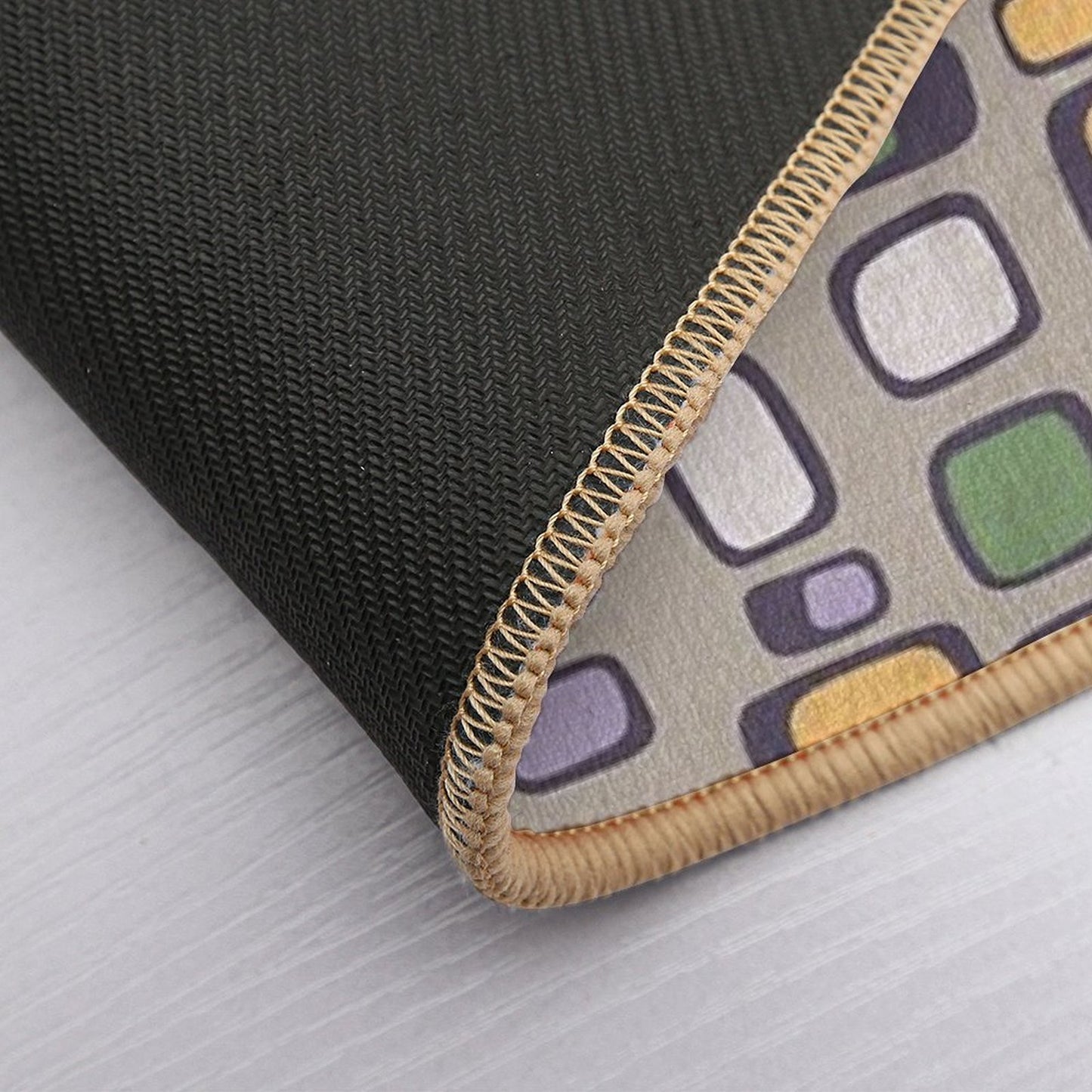 Colorful Retro Mid Century Aesthetic Squares Geometric Pattern Light Taupe Toxin-Free Bath Mat