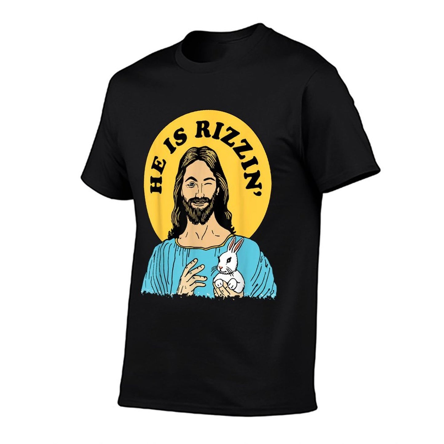 He Is Rizzin Funny Jesus Christian Happy Easter Day Rolled Sleeves T-Shirt