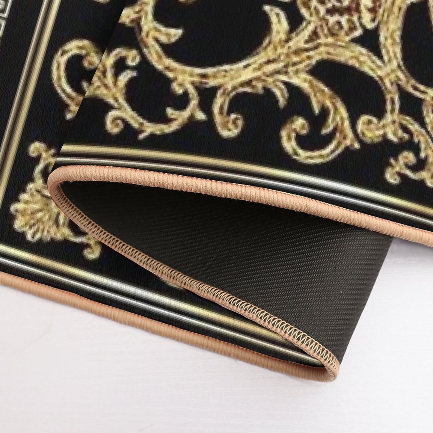 Greek Key Diamond Ornate Baroque Black Gold Absorbent Bath Mat