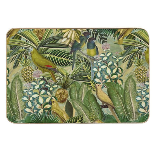 Vintage Green Tropical Bird Jungle Botanical Night Garden Nightgarden  Eco-Friendly Bath Mat