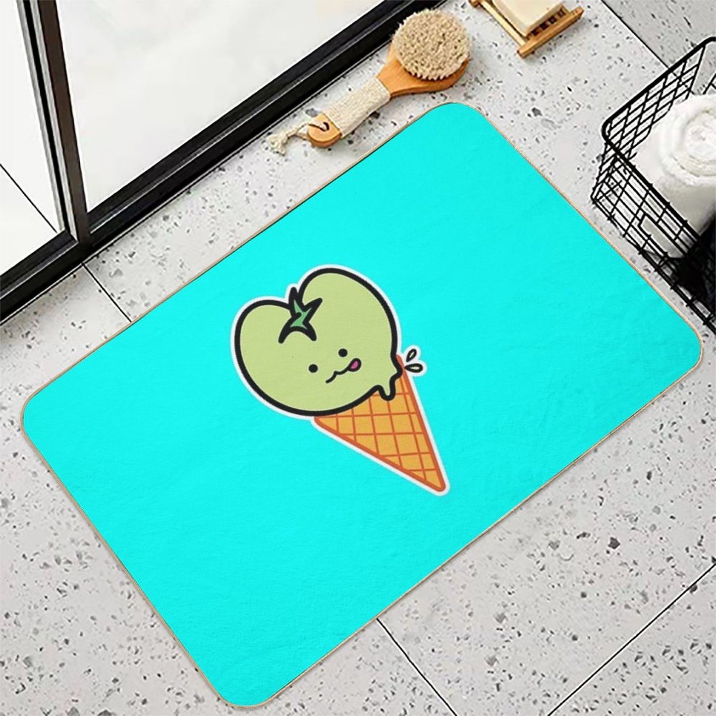 Kawaii Green Tomato Mascot No. 4 Stain-Proof Bath Mat
