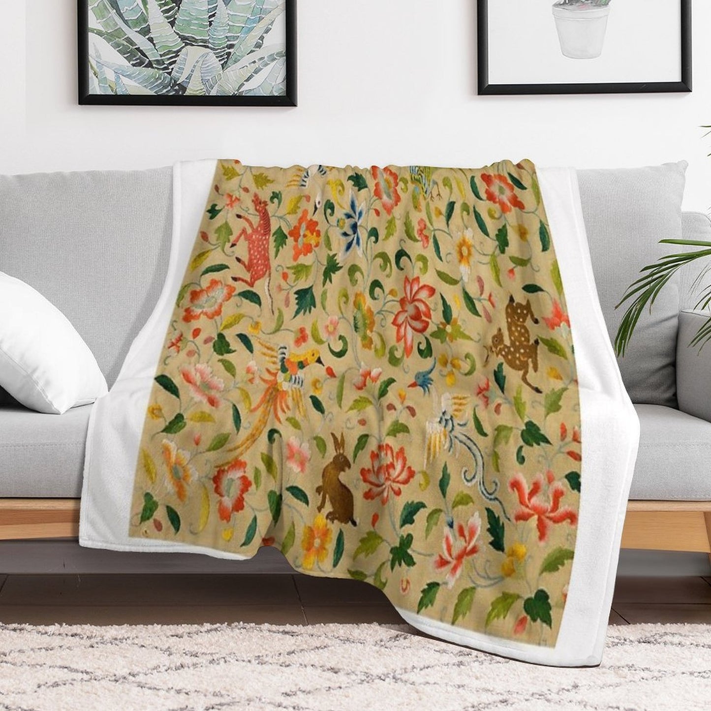 Vintage Animal Antique Horse Bird Deer Rabbit Machine-washable Throw Blanket