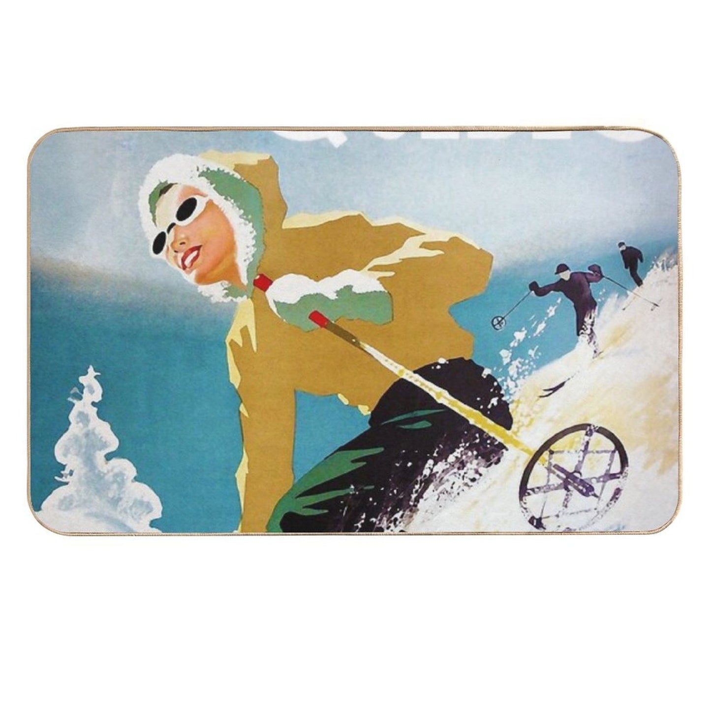 Vintage Ski Poster, Woman Skiing in Quebec Rapid-Drying Bath Mat