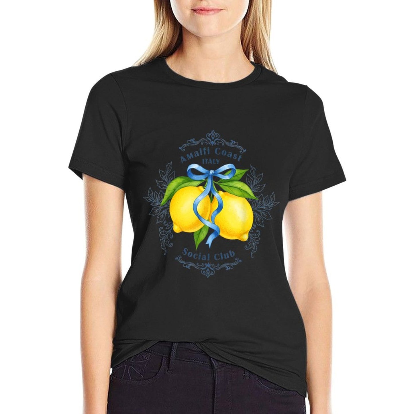 Amalfi Coast Capri Lemons Italian Social Club Women Rolled Sleeves T-Shirt