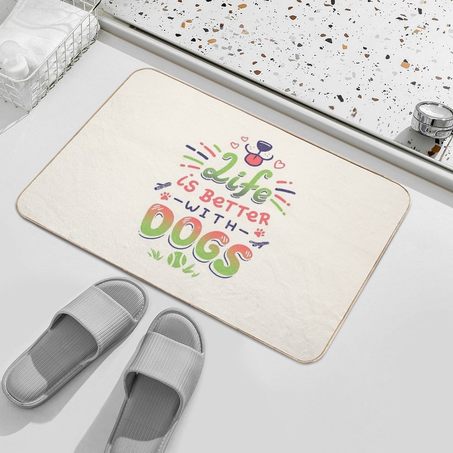 Life Is Better with Dogs Puppy, Kawaii, Canines Slip-Resistant Bath Mat