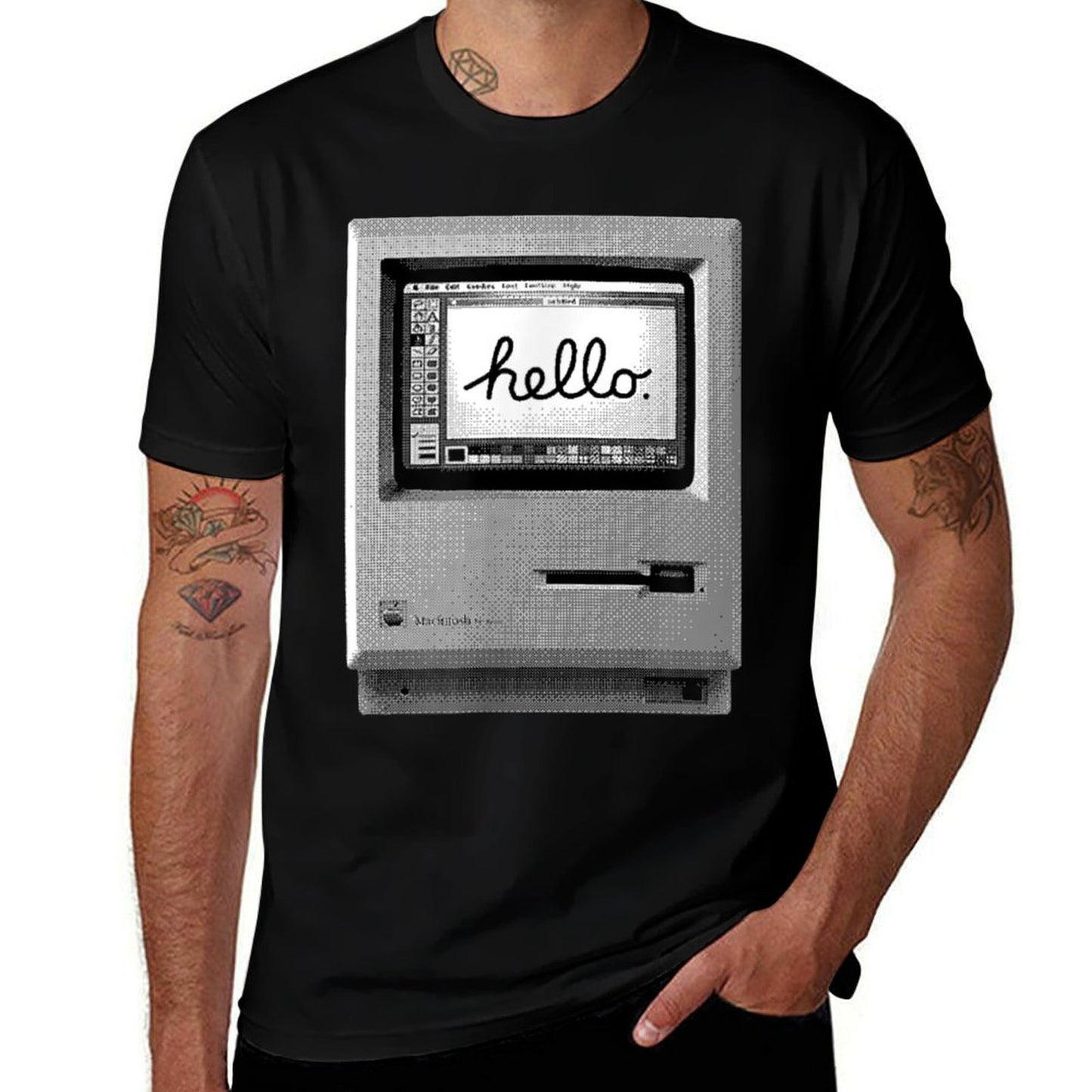 Retro Computer, Small, Black Summer-ready Fabric T-Shirt
