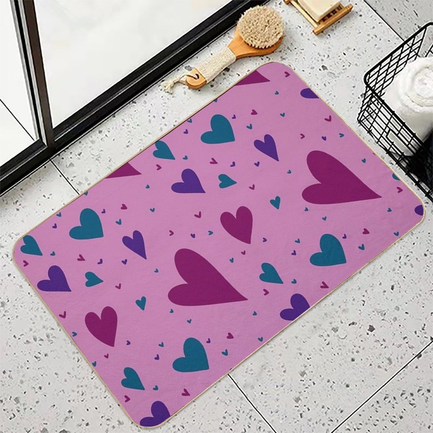 Hearts Fade-Resistant Bath Mat