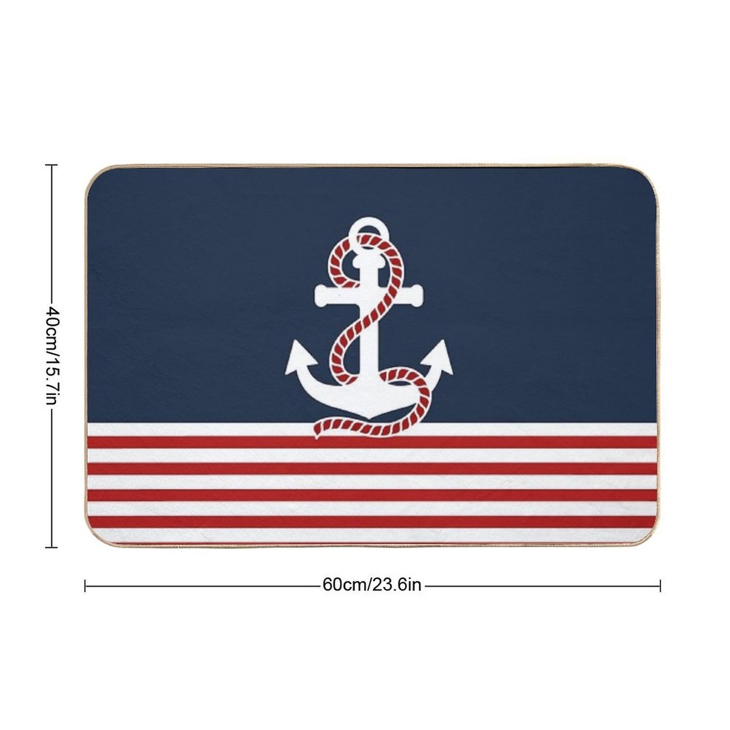 Nautical Red White Stripes And Red Anchor on Blue Background Odorless Bath Mat
