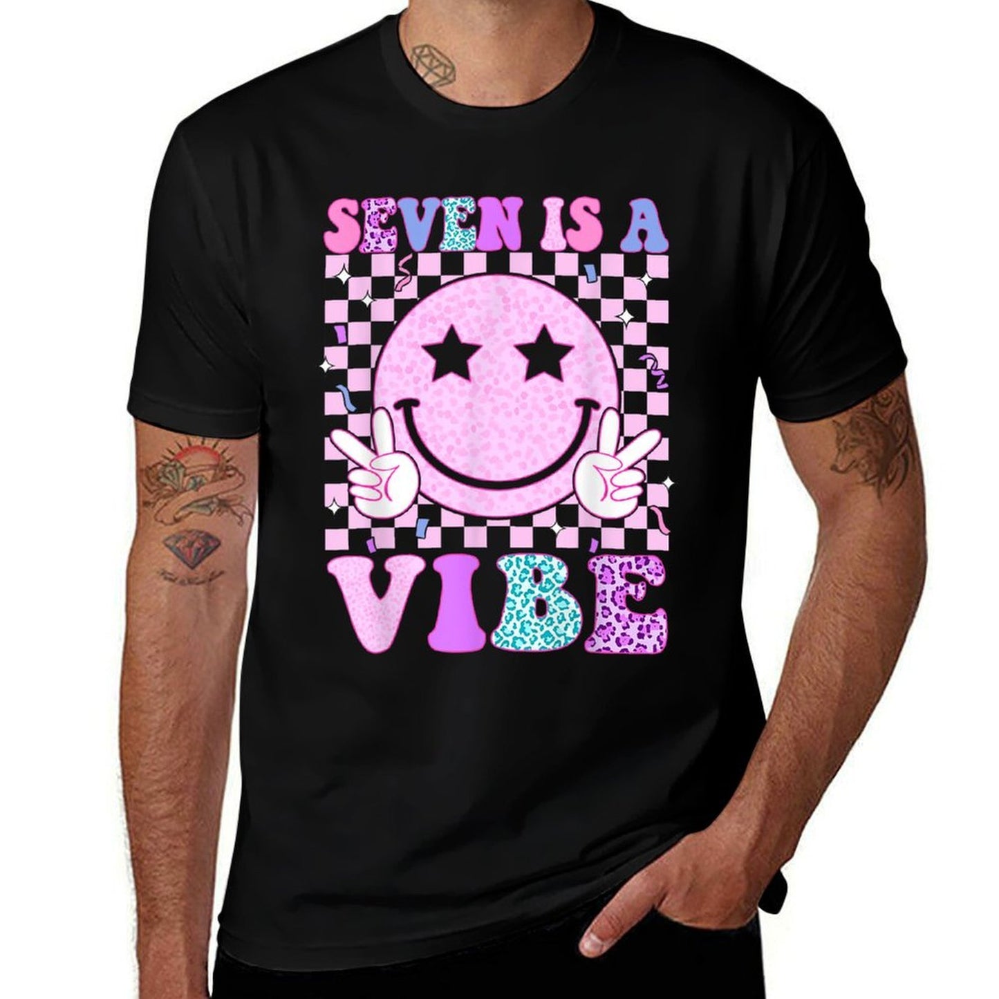 Groovy Seven Is A Vibe 7th Birthday Boys Girls 7 Years Old  Wrinkle-resistant T-Shirt