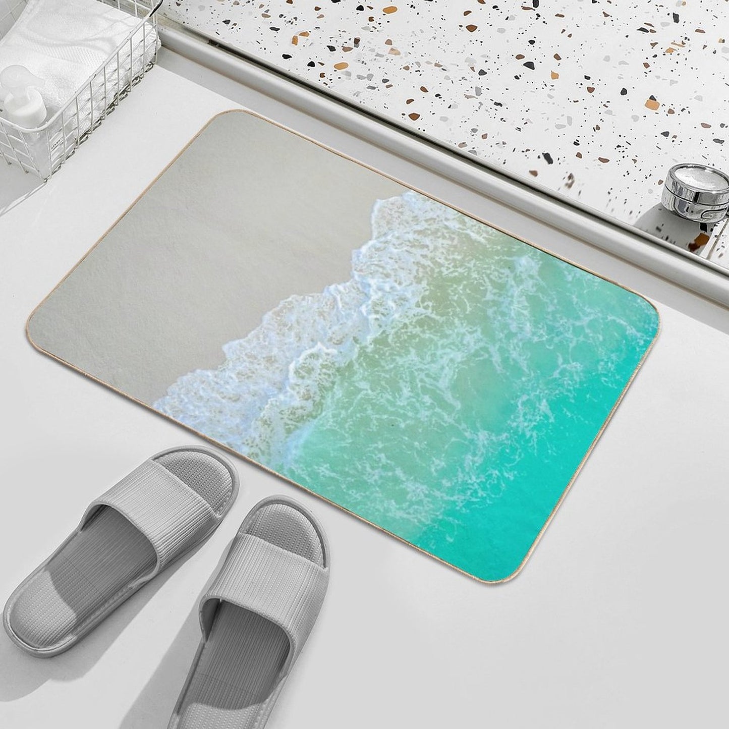 Calm Blue Ocean Shore on A Sunny Day Anti-Trip Bath Mat
