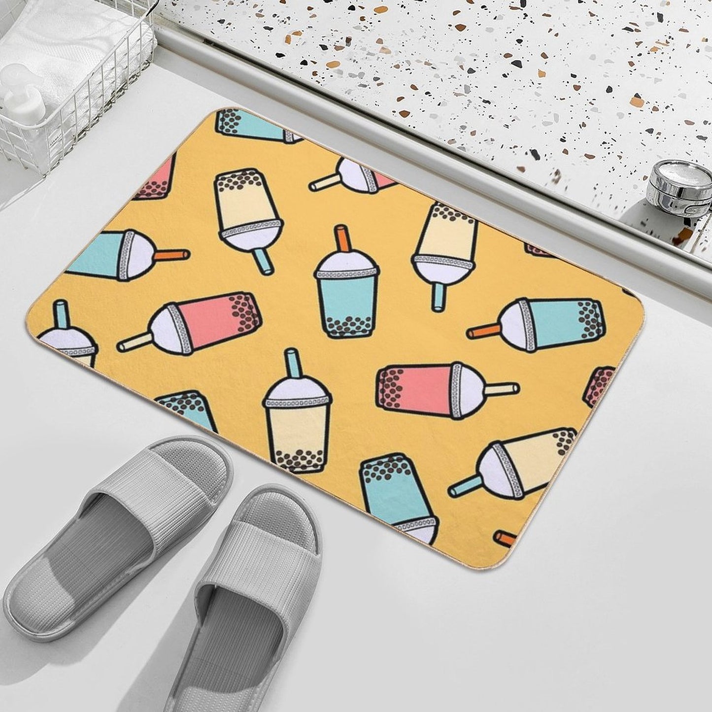 Bubble Tea Pattern Easy Maintenance Bath Mat