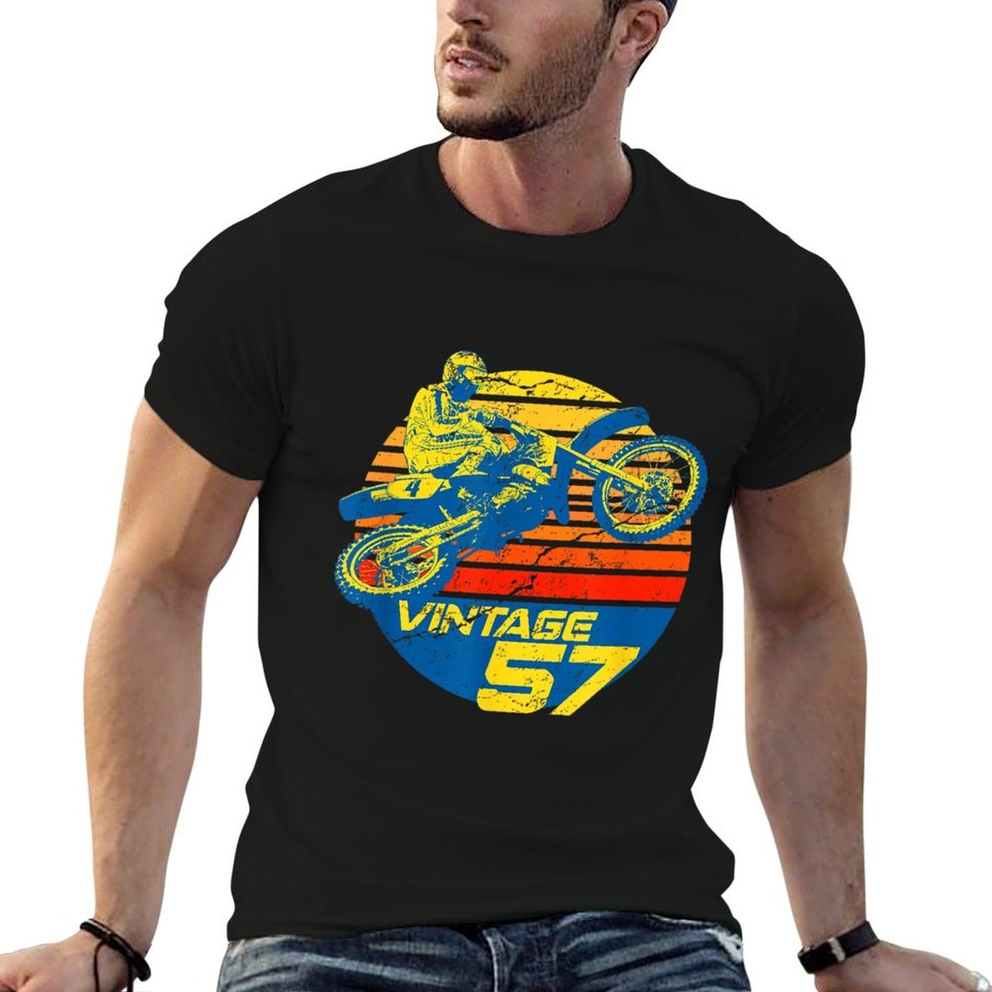 60th Birthday Shirt for MX Racer Or Dirt Bike Rider Oversized Silhouette T-Shirt