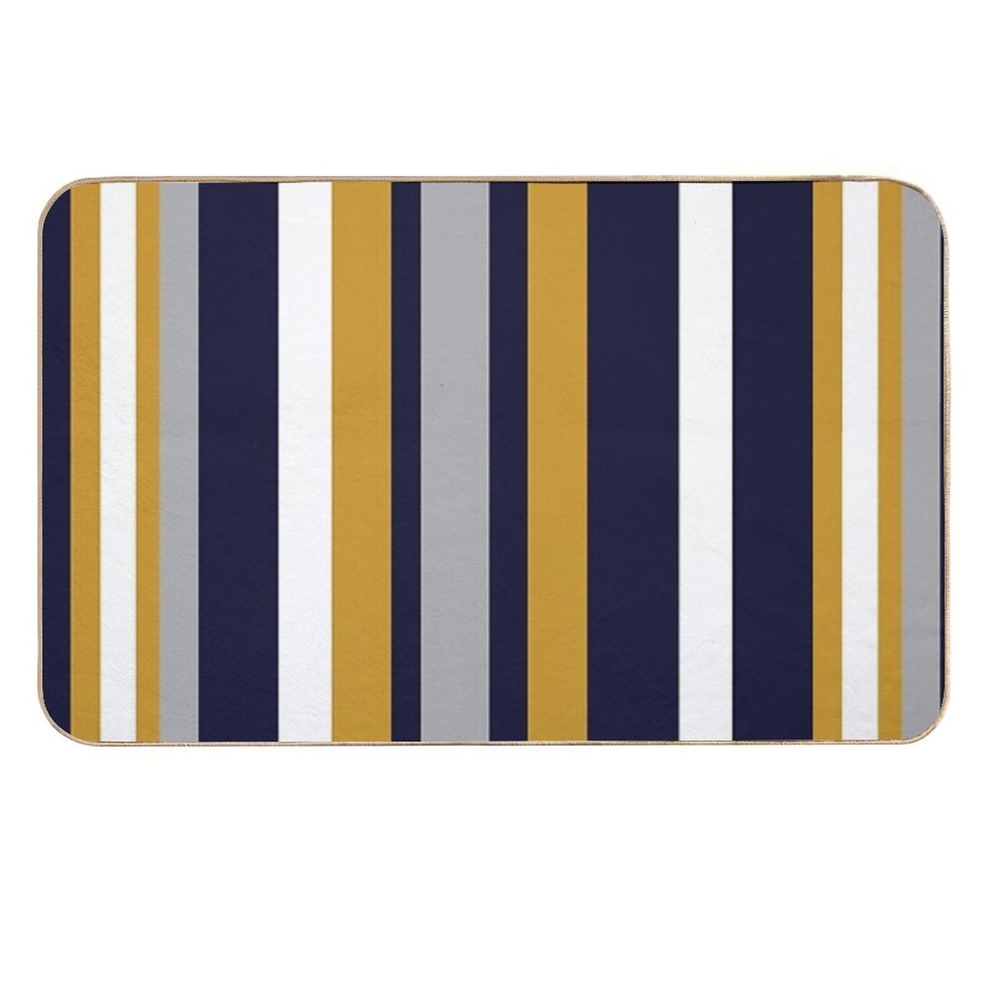 Modern Stripes Vertical Pattern in Honey Mustard Yellow, Dark Navy Blue, Gray, And White. Minimalist Color Block Pet-Safe Bath Mat