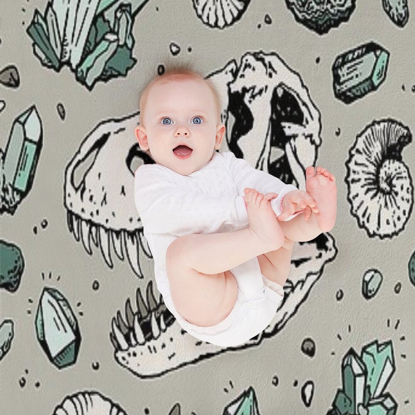 Geo-rex Vortex Aquamarine Dinosaur Skull Fossil Art Gift-ready Throw Blanket