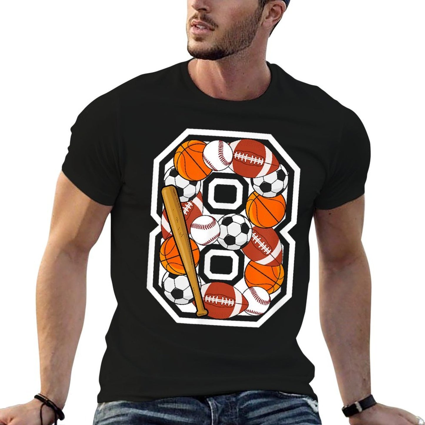 8th Birthday Sports Birthday Party 8 Year Old Boy Slim-fit Cut T-Shirt