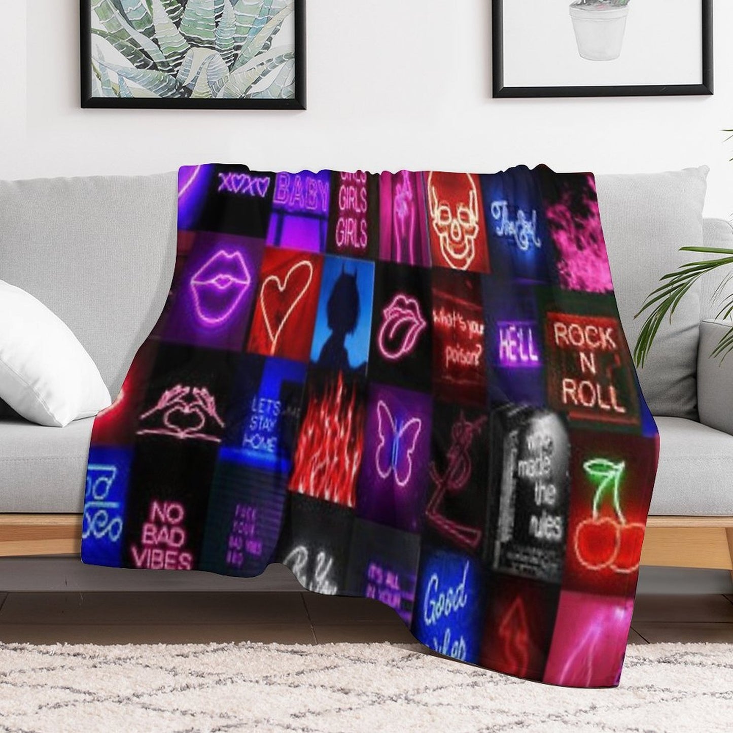 Rainbow Neon Collage Durable Throw Blanket