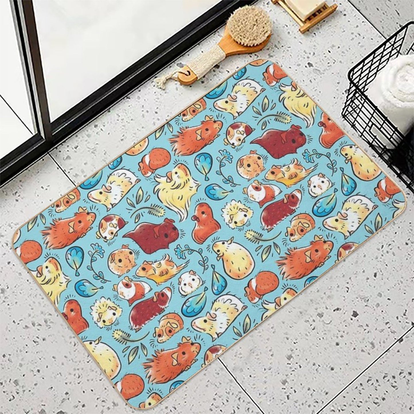 Guinea Pig Huddle In Blue Long-Lasting Bath Mat
