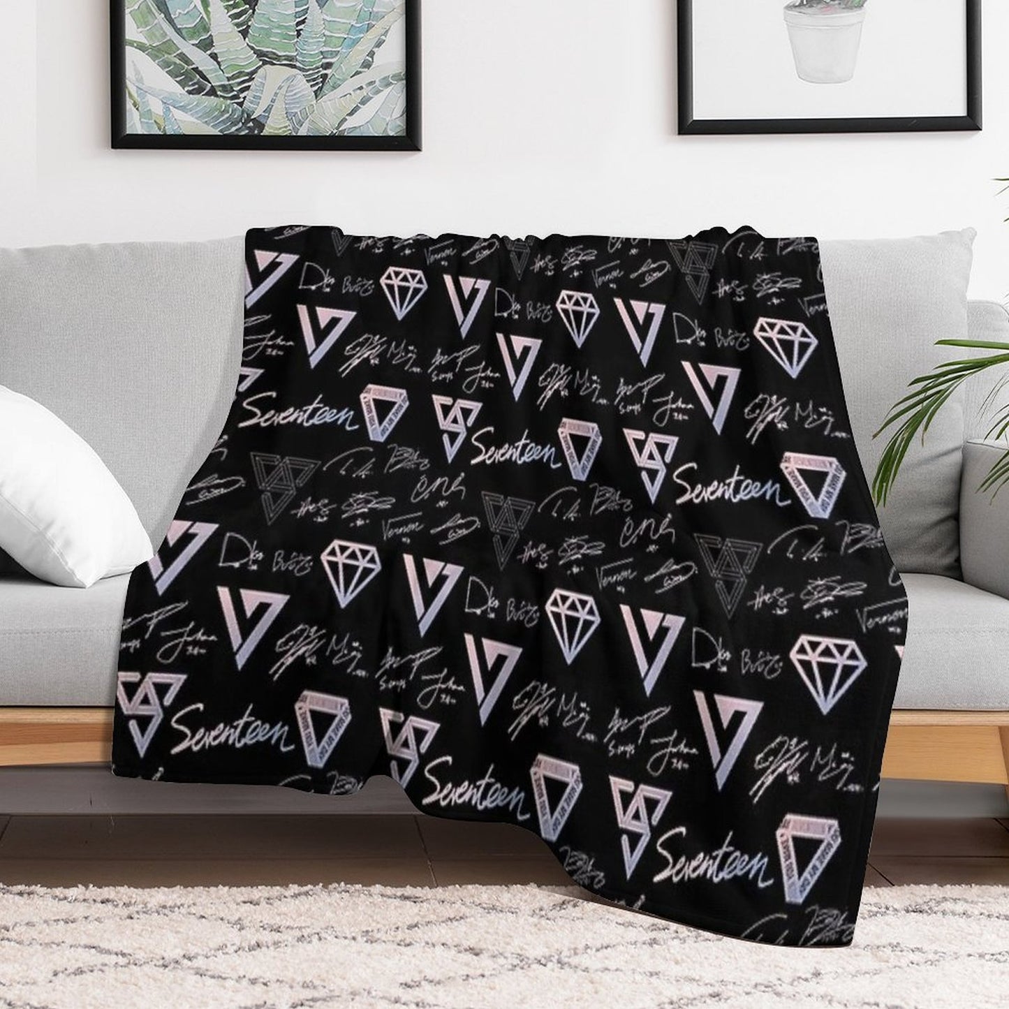 SEVENTEEN Signatures And Logos Pattern (Black) Multi-functional Throw Blanket