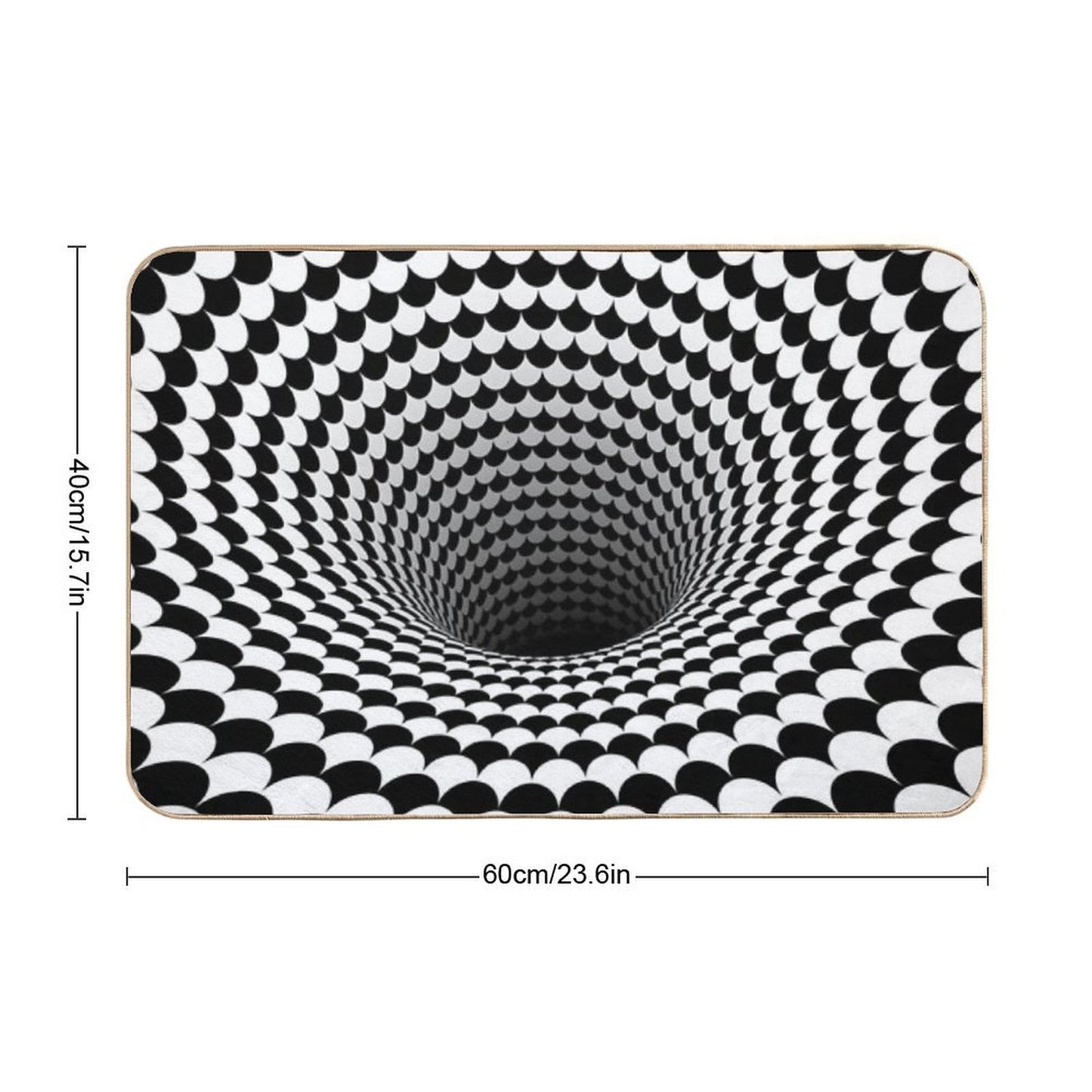 Optical Illusion Black And White Scales Houndstooth Black Hole Vortex Stain-Proof Bath Mat