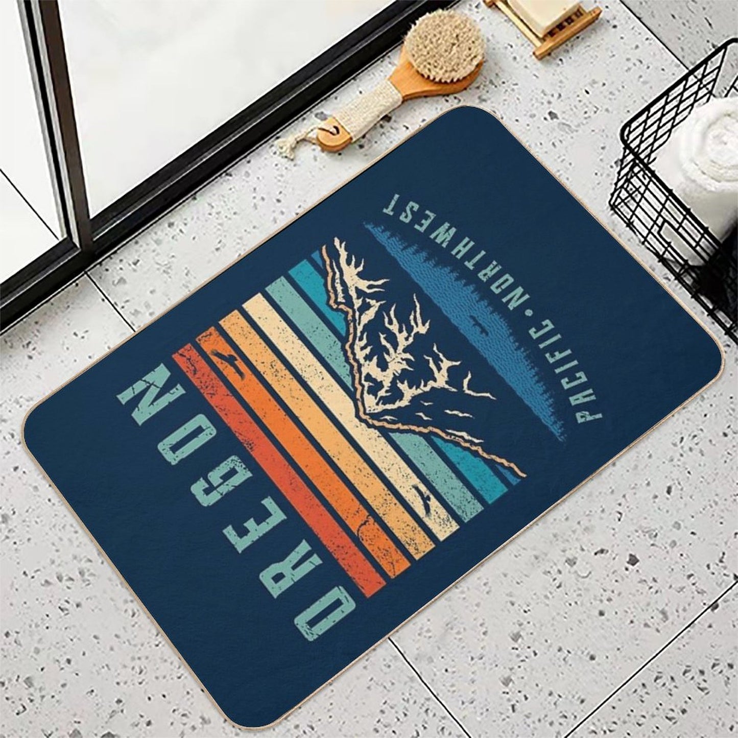 Oregon Retro Mountains Long-Lasting Bath Mat