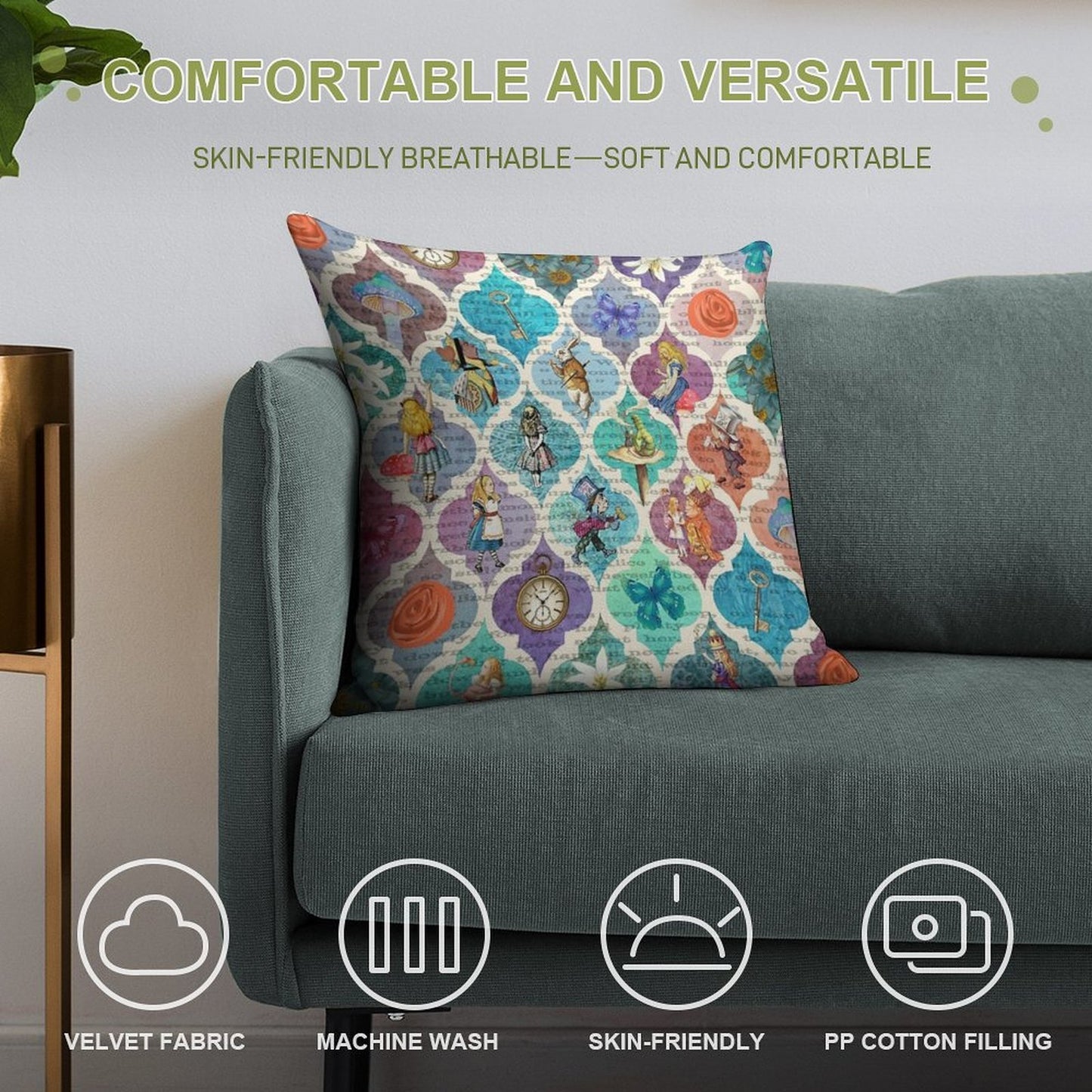 Wonderland Collage Pattern - Vivid Soft Ultra-Soft Texture Throw Pillow